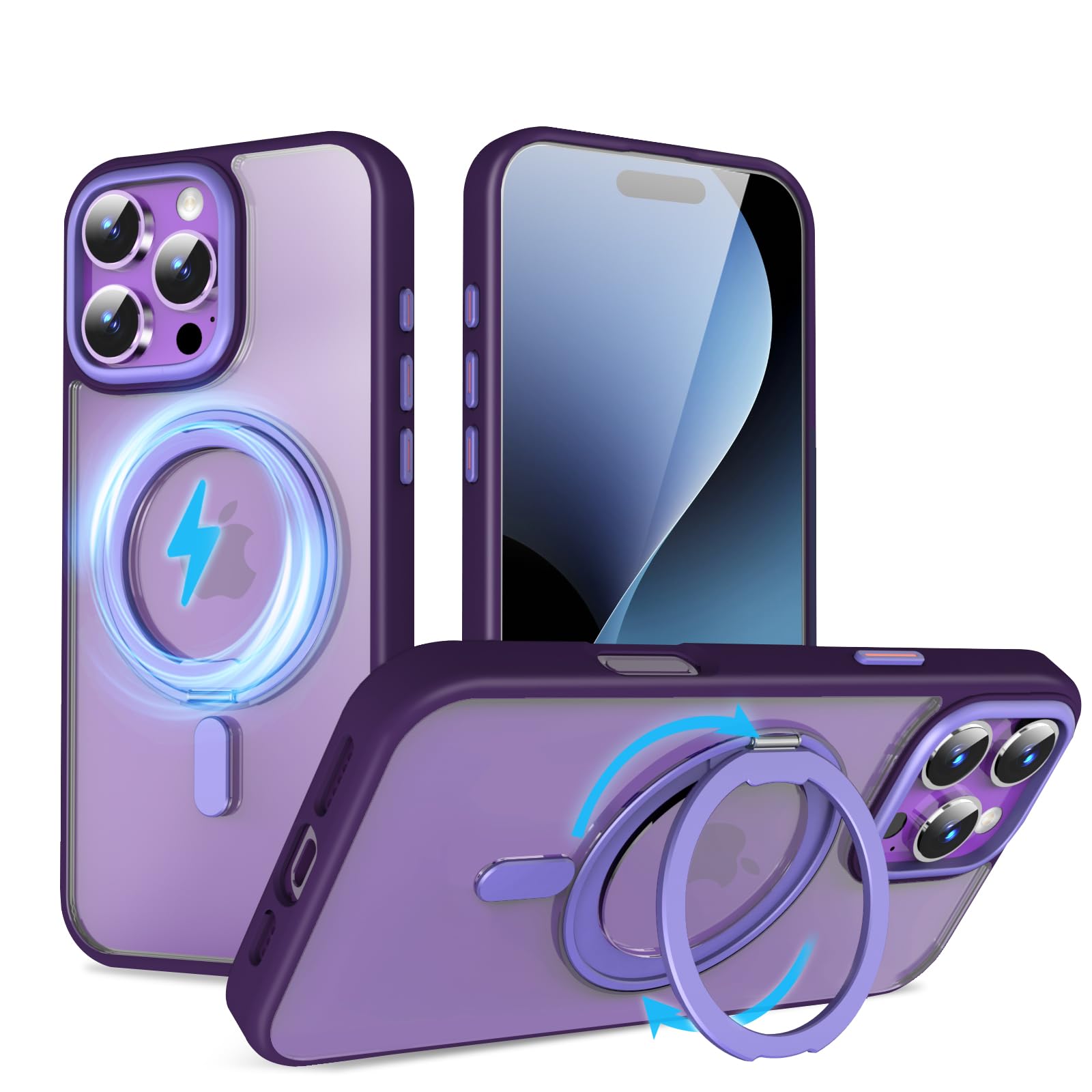 QUEASON 互換品 スマホケース【iPhone 16Pro 用 MagSafe対応 ケース】360°回転スタンド ワイヤレス充電対応 iphone 16 pro 用 ケース リング付き 米軍MIL規格 いphone16pro 用 ケース 超強磁力 落下防止iphone16
