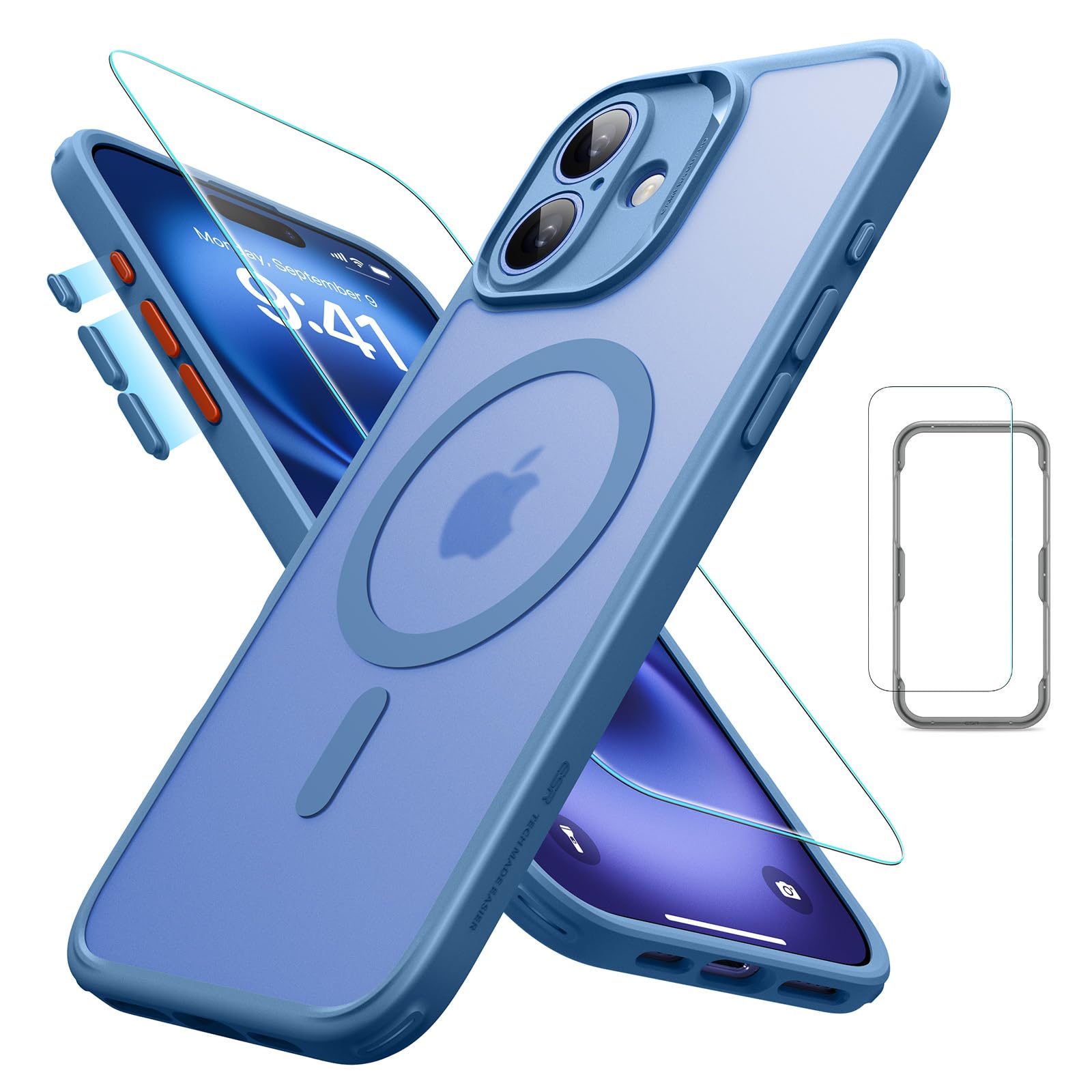 【米軍MIL規格・Magsafe対応】ESR iPhone 16 ケース (4 in 1) セット 半透明マットケース スクリーン保護フィルム付き いphone16専用 iPhone16 ケース対応 アイフォン16 ケース Classicシリーズ フロストホ
