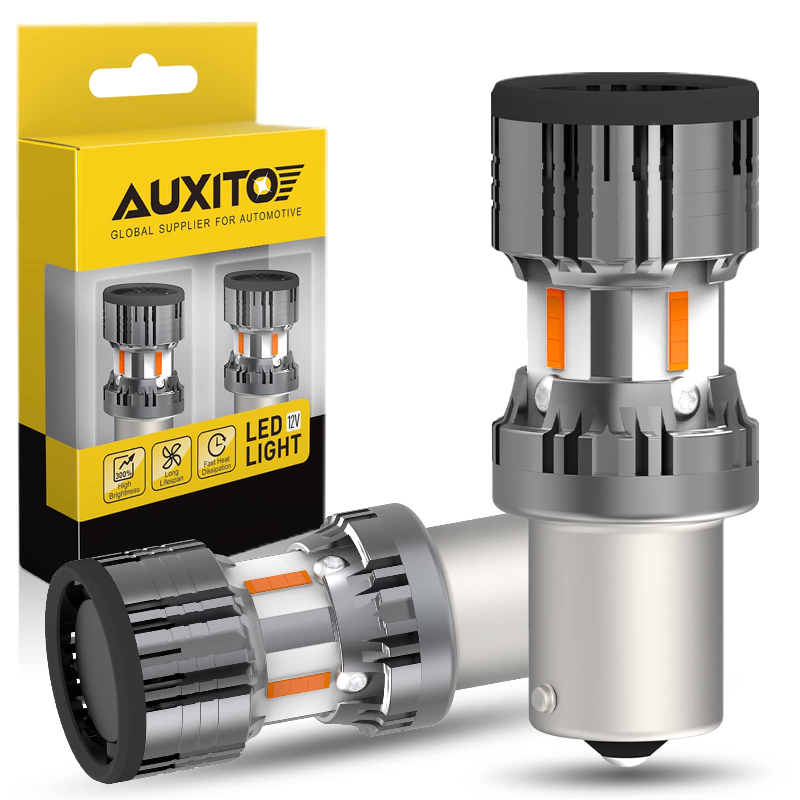 AUXITO S25 LED ウィンカー S25 LED ウィンカーバルブ 180°ピン角 最新型 冷却ファン搭載 S25 シングル アンバー 2個セット BA15S/P21W LEDウィンカー球 12V 車ハイフラ 防止抵抗 内蔵 無極性 車検対応 9,833円