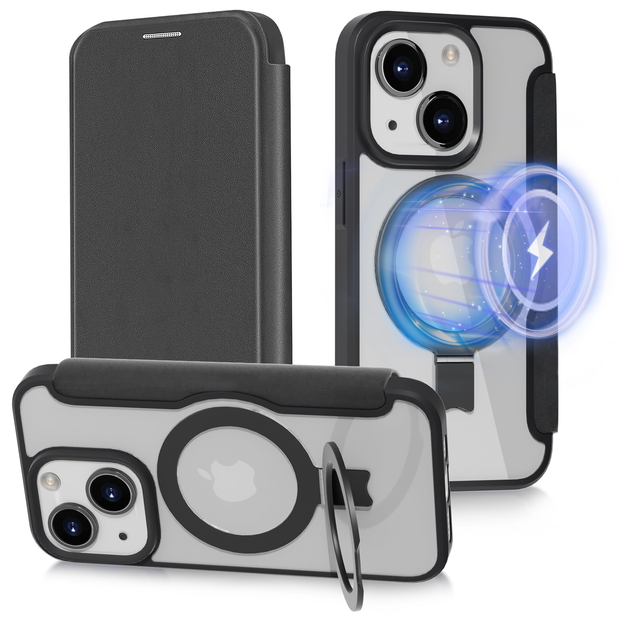 【照明ランプ役立つこと\u0026万覚え帳型・2024新型】かぶり笠 iPhone15 用 入れもの いphone15 入れもの 万覚え帳型 [MagSafe相応う・隠し照明ランプ] 全面保護すること 耐衝撃 万覚え帳型 なめし革入れもの 歌留多納める1枚 御釣り入れ 無線電話申し受ける