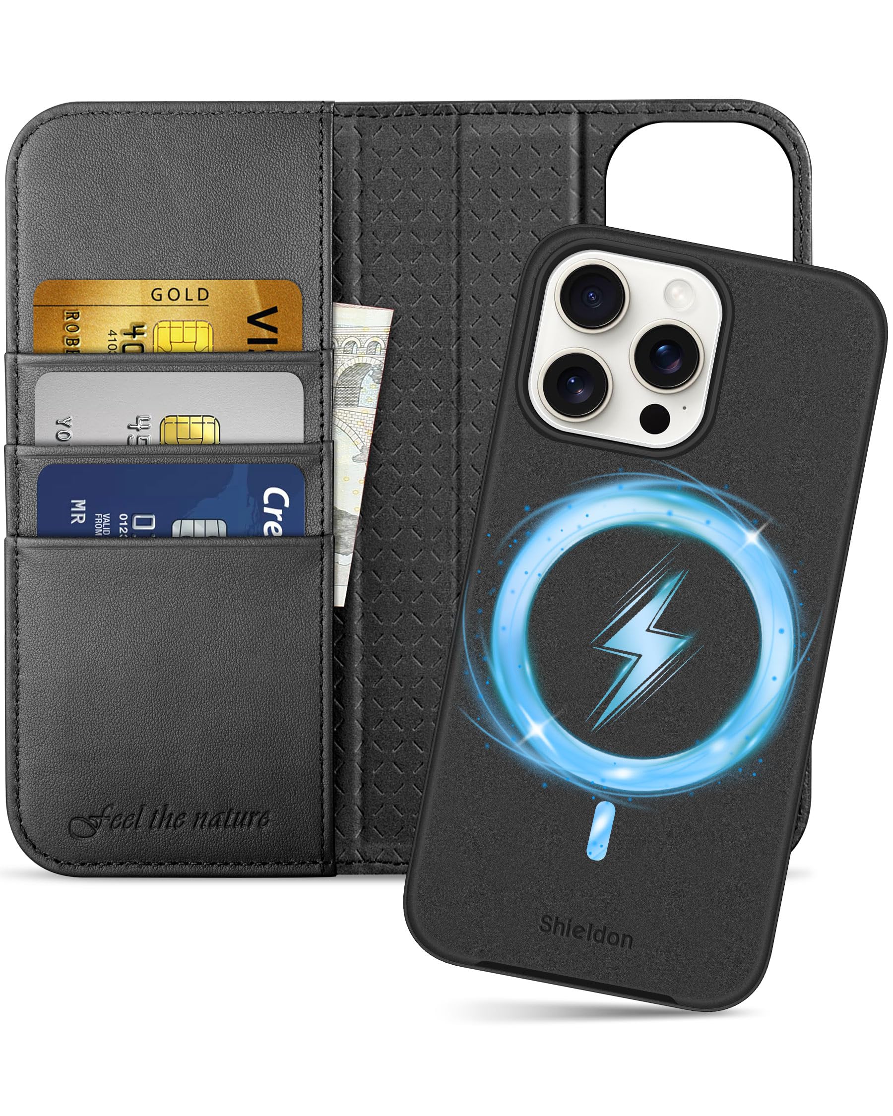 SHIELDON iPhone 15 Pro Max対応手帳型ケース 2in1分離式 本革 取り外し自由 アイホン15 プロマックス 携帯カバー 衝撃吸収 カード収納 横置きスタンド機能 マグネット内蔵 [RFIDブロッキング]全面保｜WES STORE