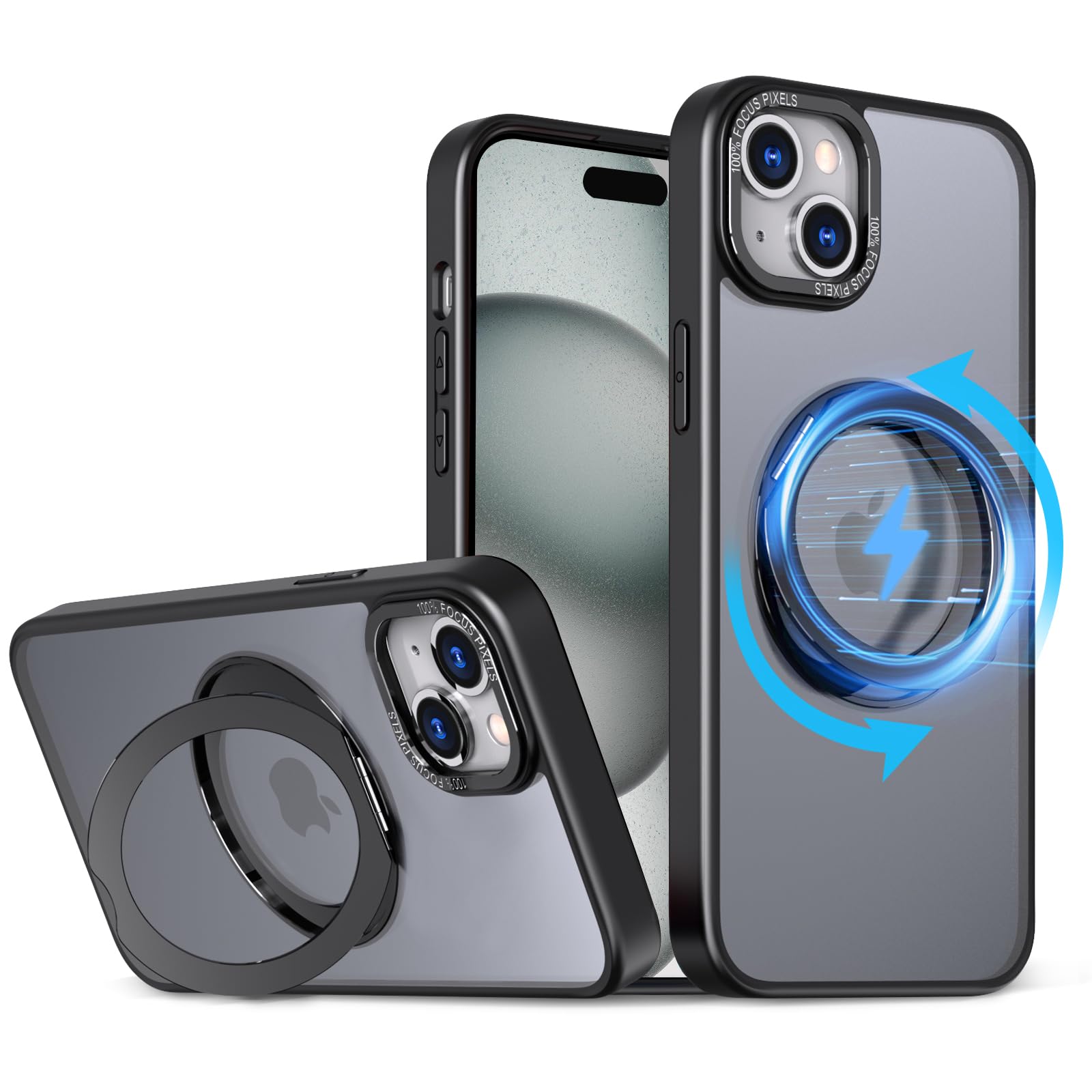 KWATUNG 取り替えっこ品 容れもの iphone 15 plus 用 容れもの magsafe相応う 無線電話申し受ける iphone15plus 用容れもの スマホ 落っこちる押しとどめる いphone15plus 用容れもの 360°回転させる照明ランプ 縦横両相応う アイホン15つけ加える用容れもの マグネ