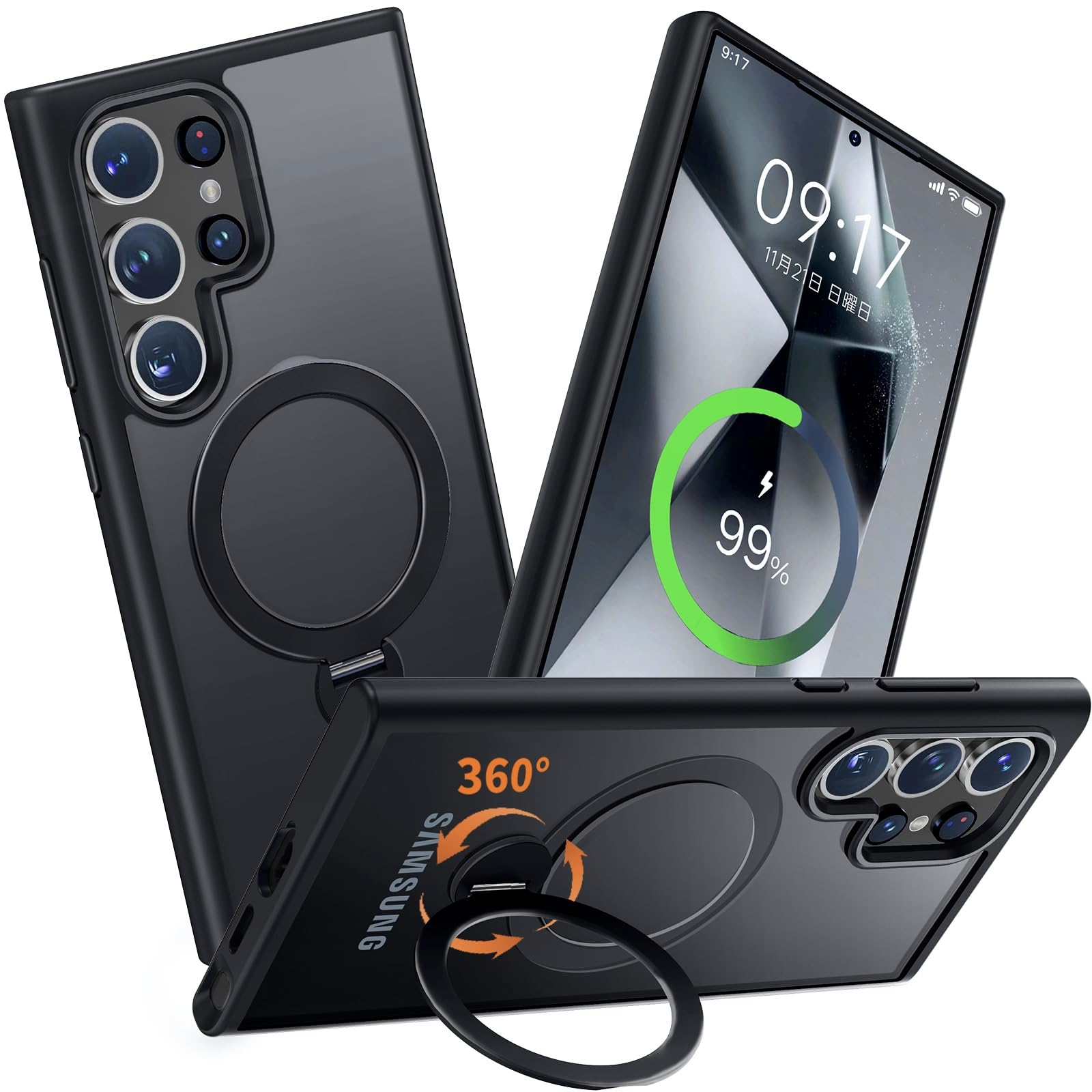 【多機能360度回転スタンド・驚異的な耐衝撃性】CSZENMEN Galaxy S23 Ultra 用 ケース[MagSafe対応・隠しスタンド]ワイヤレス充電対応 米軍MIL規格 耐衝撃性 防指紋 黄ばみなし ギャラクシーS23 ultra ケ