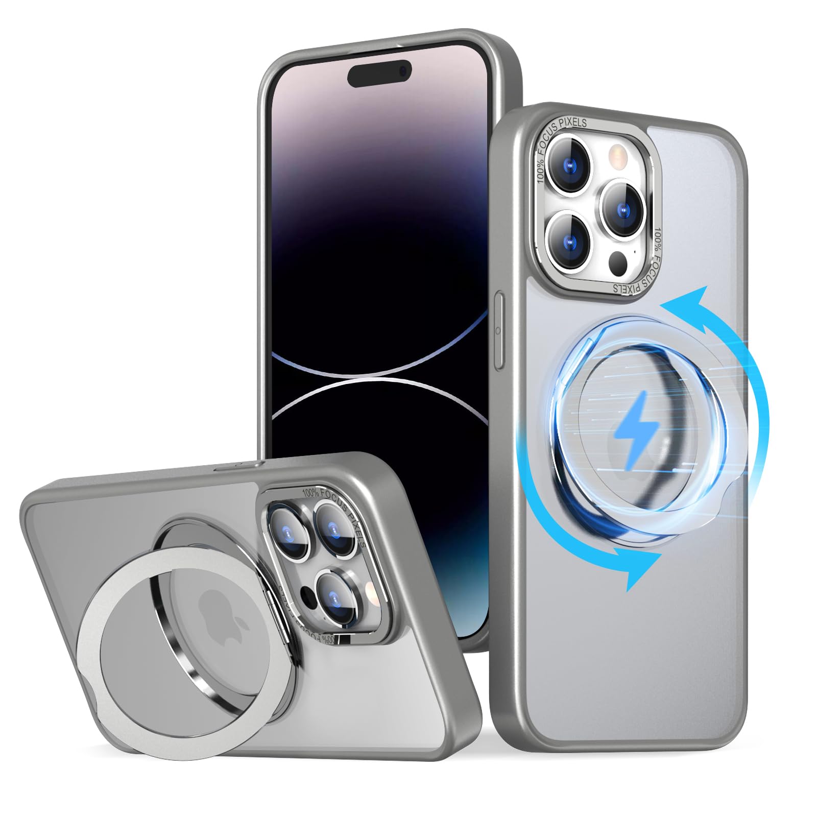 KWATUNG 互換品 ケース iphone 14 pro max 用 ケース magsafe対応 ワイヤレス充電 iphone14promax 用ケース 耐衝撃 いphone14pro max 用ケース 360°回転スタンド 縦横両対応 iphone14プロマックス用ケース マグネ