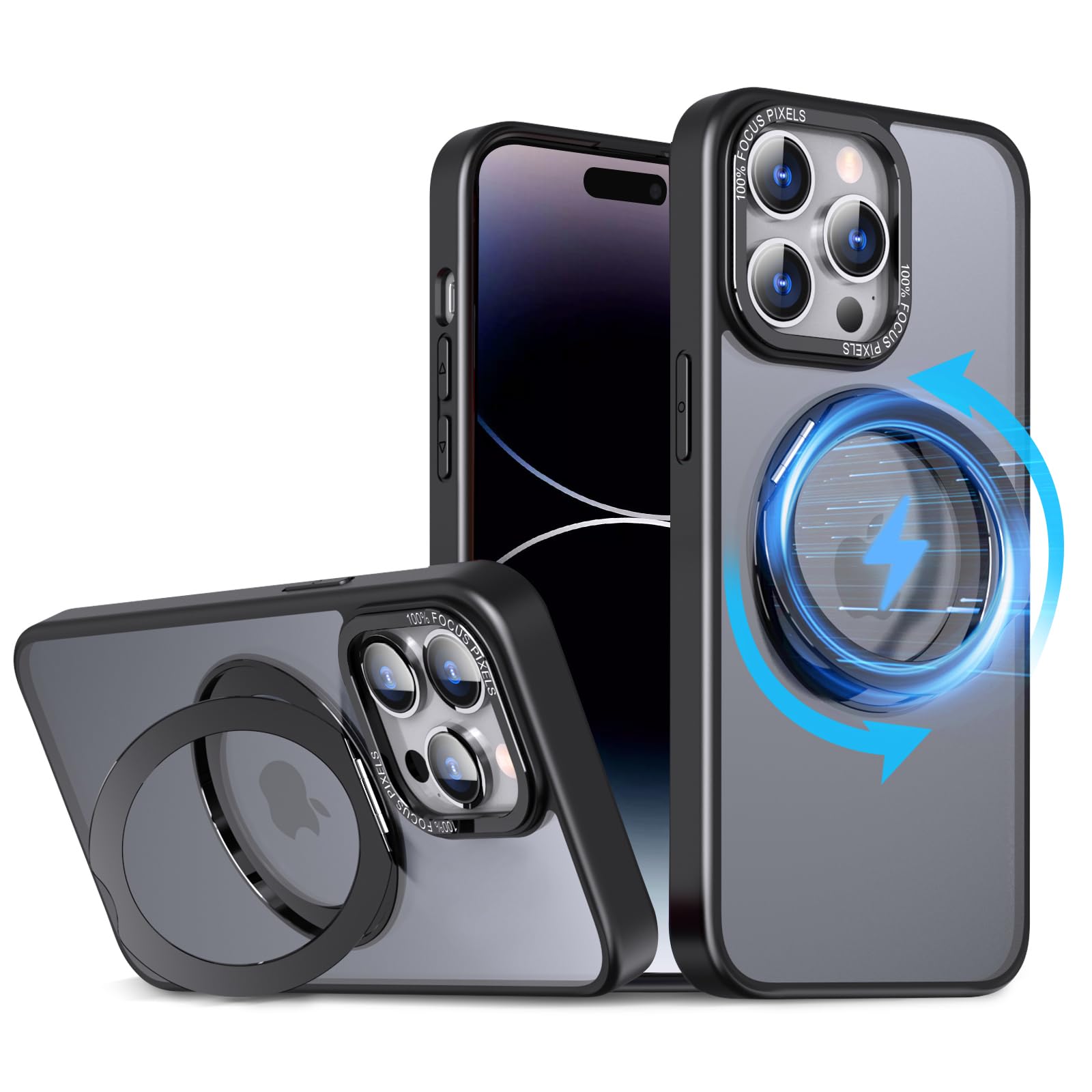 KWATUNG 代替品 ケース iphone 14 pro 用 ケース magsafe対応 ワイヤレス充電 耐衝撃 いphone14pro 用ケース magsafe対応 360°回転スタンド 縦横両対応 アイフォン14pro 用ケース マグネット搭載 iphone14プロ