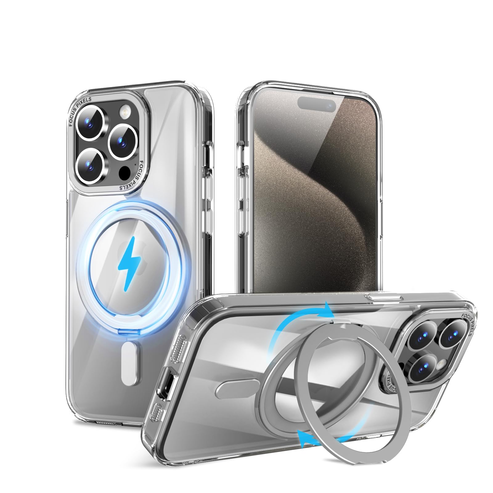 QUEASON 互換品 スマホケース【iPhone 15ProMax 用 MagSafe対応 ケース】360°回転スタンド ワイヤレス充電対応 iphone 15 pro max 用 ケース リング付き 米軍MIL規格 いphone15pro max 用 ケース 超強磁力 落下防
