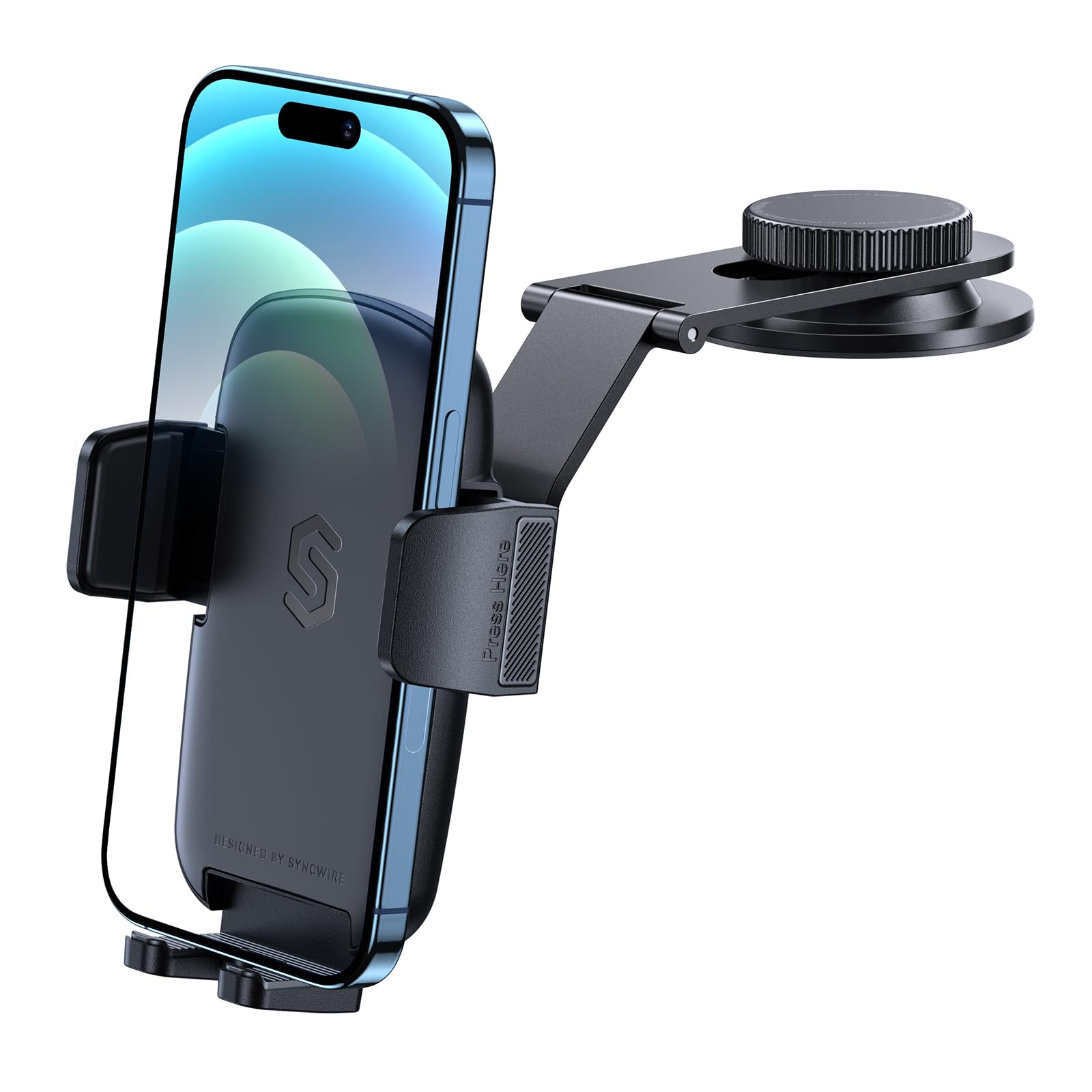 SYNCWIRE スマホホルダー 車 [折りたたみ式 アルミ合金アーム] 車 スマホスタンド ダッシュボード＆テスラスクリーン用 車載スマホホルダー iPhone 16 Pro Max 15 14 13 12 11 多機種スマホに対応 99%車