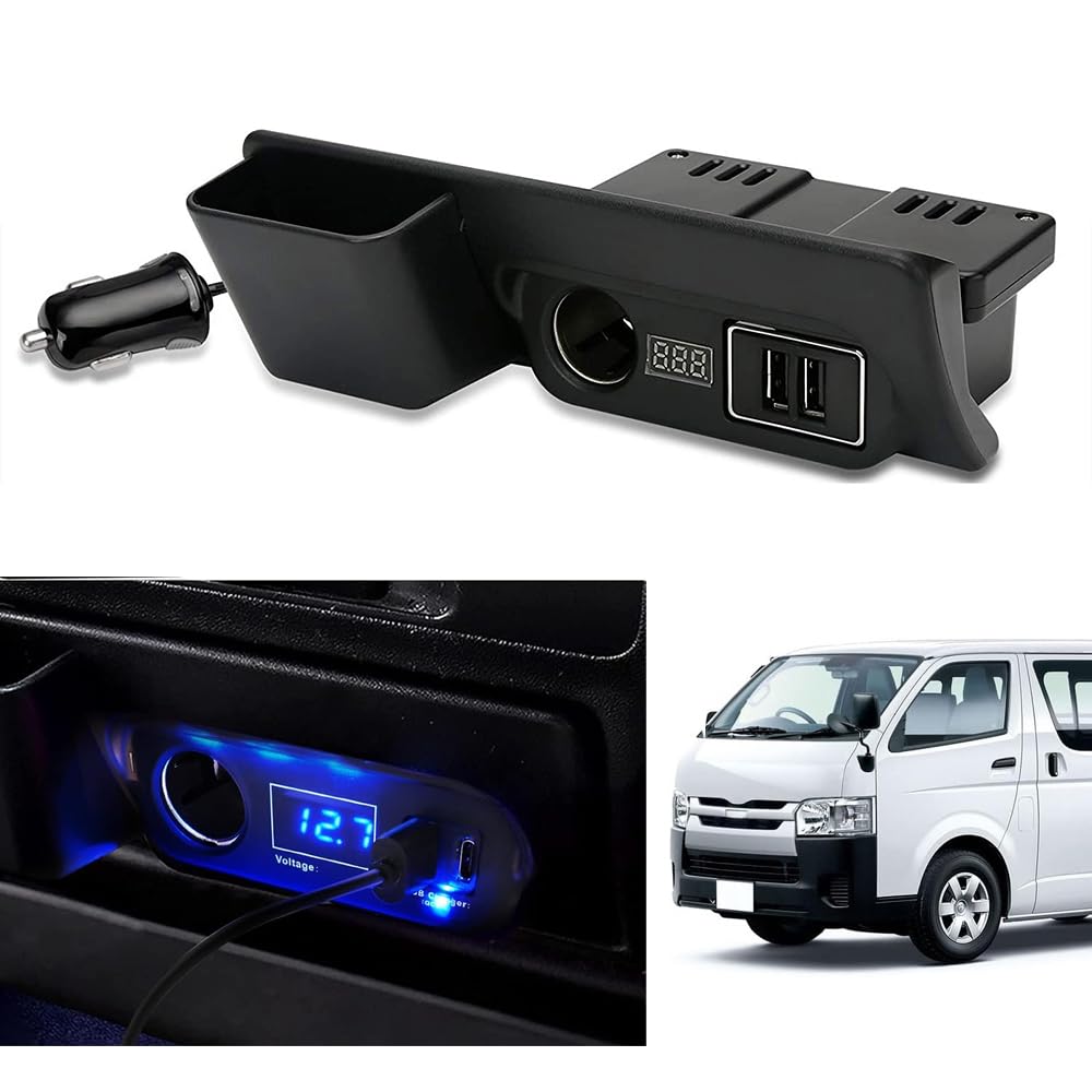 トヨタ ハイエース 200系 レジアスエース 増設電源ユニット QC3.0+Type-C カーソケット付き 同時充電 急速充電 電源ユニット LED付き ブルーライト
