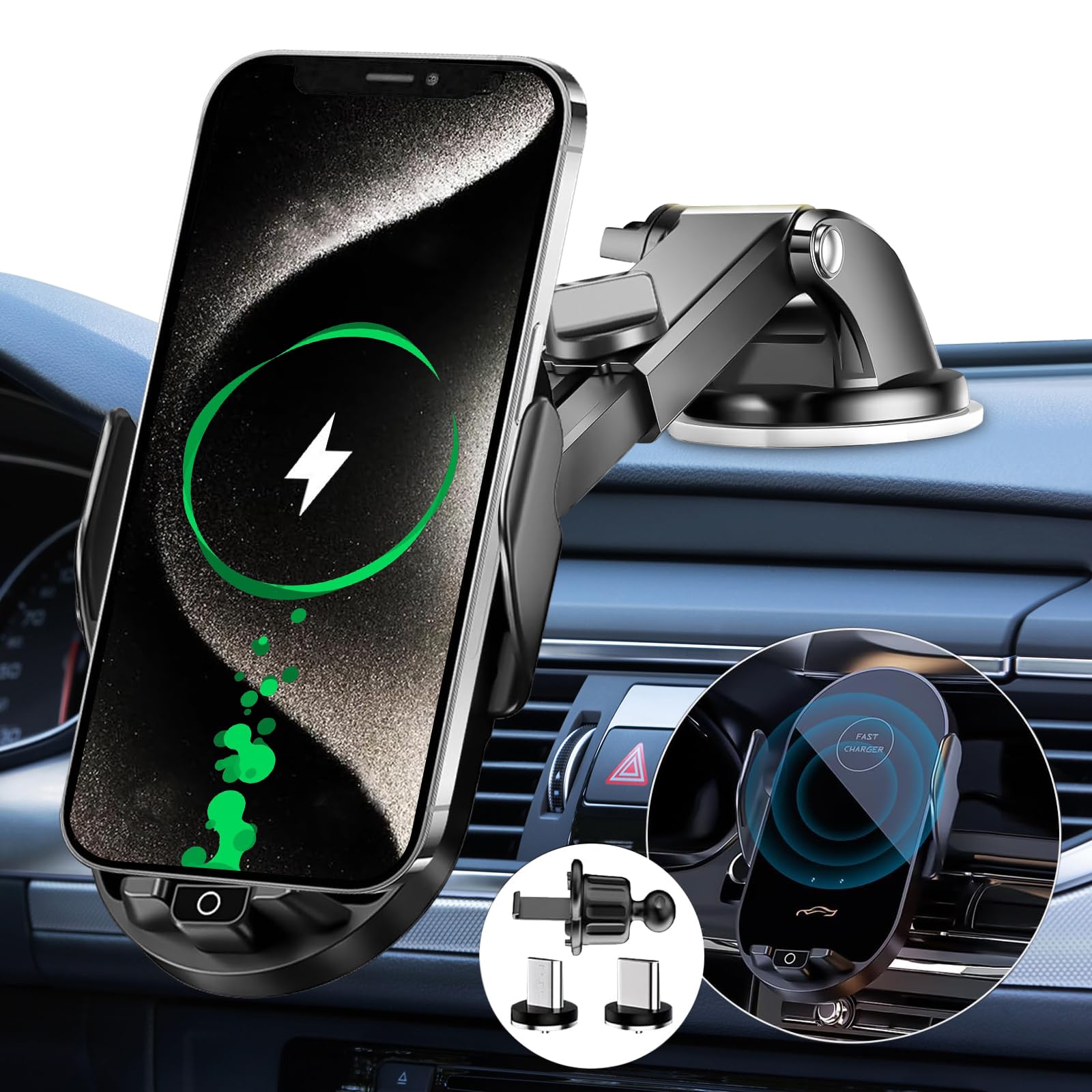 スマホホルダー 車 無線電話申し受ける 【2024最新強化因子版】 車 スマホスタンド 申し受ける 15W 手っ取り早い 自動小銃開閉 車載スマホホルダー 無線電話申し受ける した素質引き請ける 360度回転させる へばり付く式＆吹き出し口両用 ワイ ケース・カバー-スマートフォン・タブレット-スマートフォン・携帯電話アクセサリー