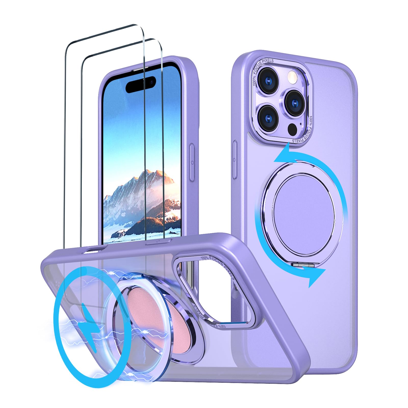 【照明ランプ役立つこと・Magsafe相応う】HCXLYP iPhone 16 Pro 容れもの 多役立つこと360度回転させる照明ランプ 縦横両相応う いphone16Pro 容れもの MagSafe相応う アイフォン16労働者階級 容れもの 無線電話申し受ける相応う 輪っか N52磁石積み上げる