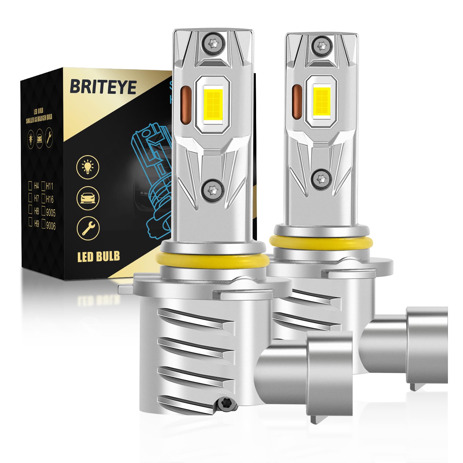 Briteye hb4 ledヘッドライト 車検対応 6000K ホワイト LEDバルブhb4 9006 高光効32連led素子搭載 二重赤銅放熱技術 革新の冷却システム 小型 コンパクト 取付簡単 キャンセラー内蔵 12V車対応 自動車