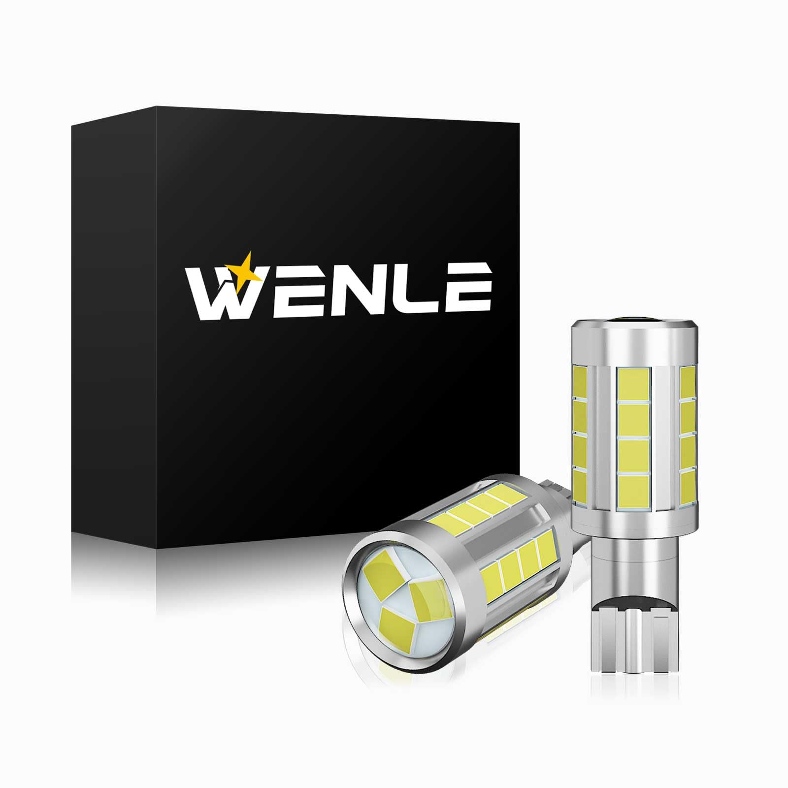 WENLE(ウエンレ) 超爆光6000LM! T16 led バックランプ 後退灯 ホワイト6000K 日本製LEDチップ 30W DC12V車用 キャンセラー内蔵 無極性 リフレクター同色化シルバー仕上 DC12V車用 左右分2本入り