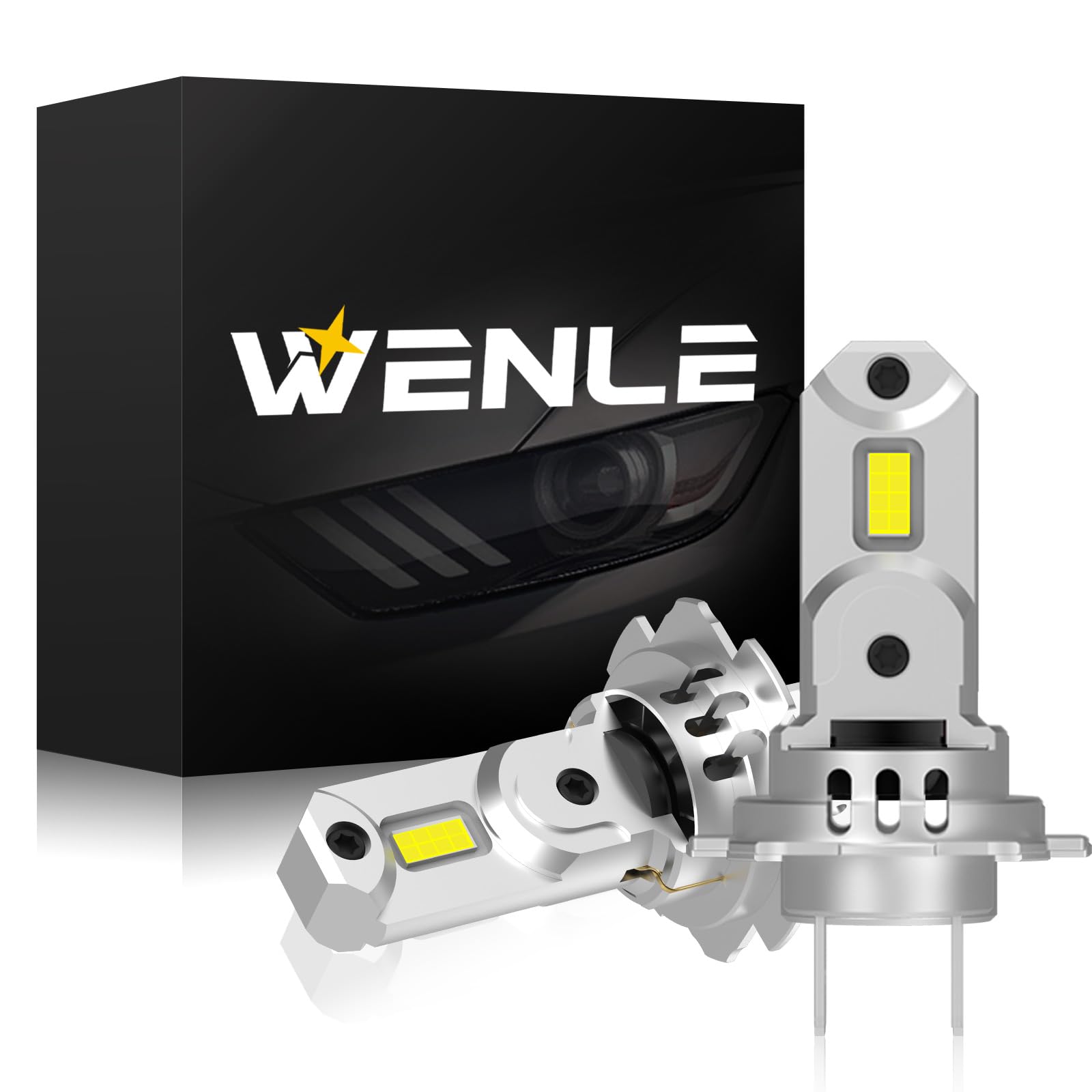 『18000LM爆光モデル！』WENLE(ウエンレ) 車/バイク用 H7 led ヘッドライト バルブ 新車検対応 8倍明るさUP 60W(30W*2) ホワイト 6500K DC12V車対応 定電流回路搭載 長寿命 高速回転冷却ファン付け 静音