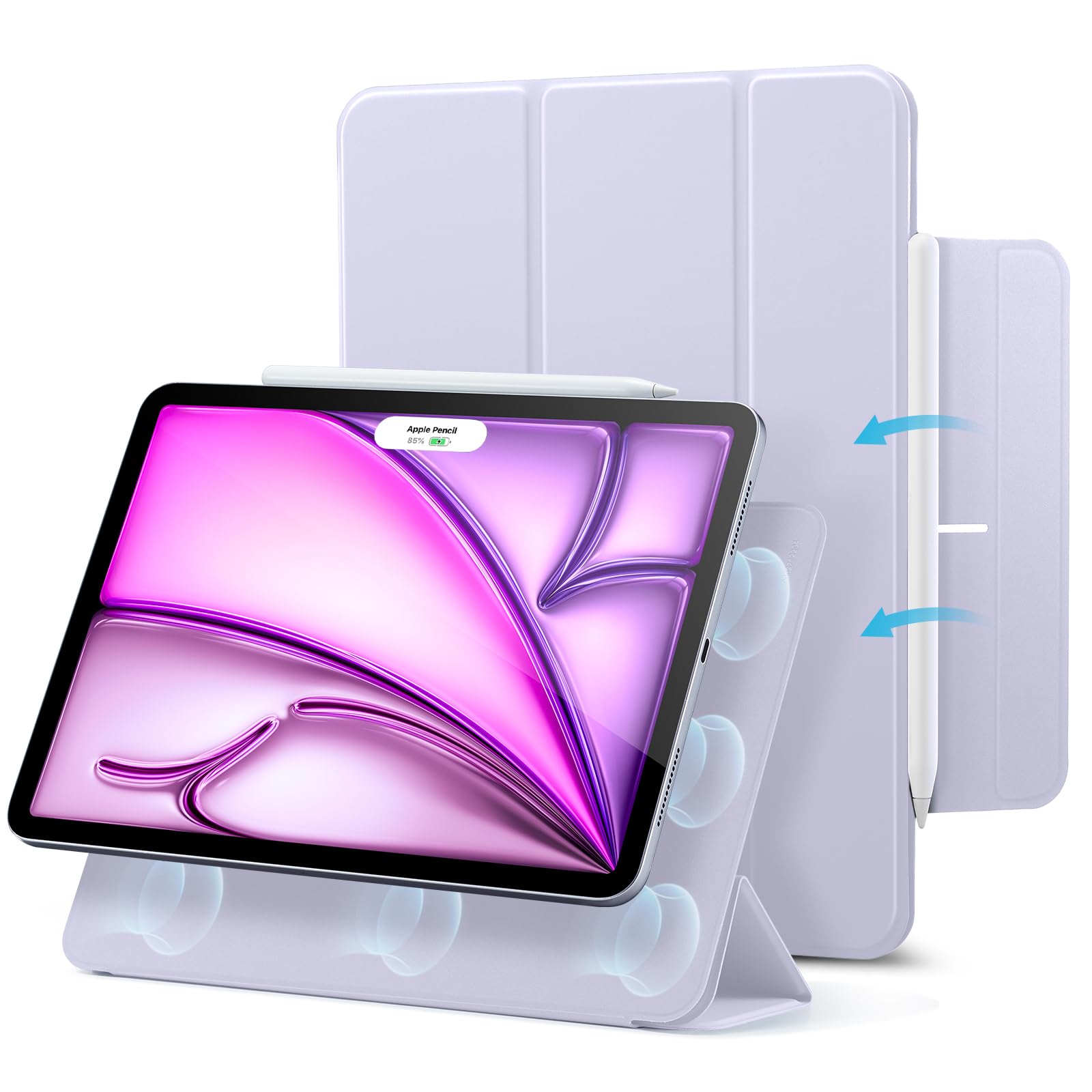 ESR iPad Air 13インチ ケース M2 2024専用、iPad Pro 12.9 ケース 第6/5/4世代(2022/2021/2020) 強力マグネット吸着式 スリムな三つ折りスタンドケース Pencil Pro/USB-C完全対応 自動ウェイク/スリープ 耐久性