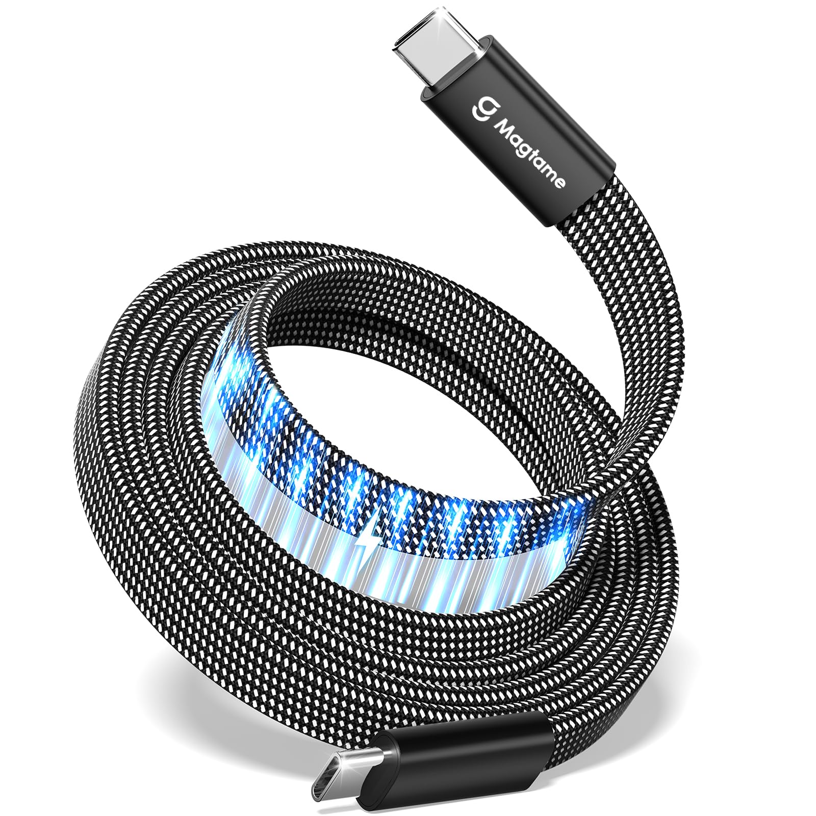 Magtame タイプcケーブル フラット平形 磁石自動収納 240W/5A急速充電 type-cケーブル QC4.0/PD3.1対応 usbc-usbcケーブル 金属製コネクタ 二重ナイロン iPhone15/MacBook/iPad/Samsung/Xperia Galaxy/Xperia等対応(ブ|WES STORE