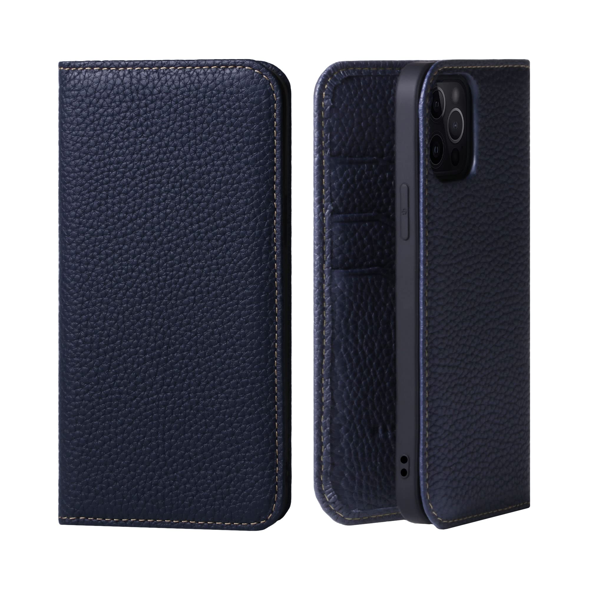 HANATORA iPhone15Pro 入れもの 万覚え帳型 本革 スマホケース スマホ 照明ランプ 吊りひも保持者 付き添い人 シュリンクカーフレザー 差し上げ物 磁石なし ブルーインディゴ PH-15Pro-BlueIndigo