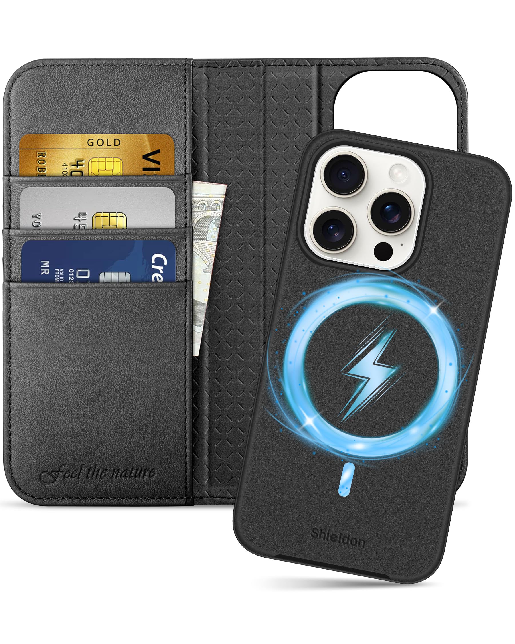 SHIELDON iPhone 15 Pro 対応手帳型ケース 2in1分離式 本革 取り外し自由 あいふぉん15 プロ 携帯カバー 衝撃吸収 カード収納 横置きスタンド機能 マグネット内蔵 [RFIDブロッキング]全面保護 アイホ｜WES STORE