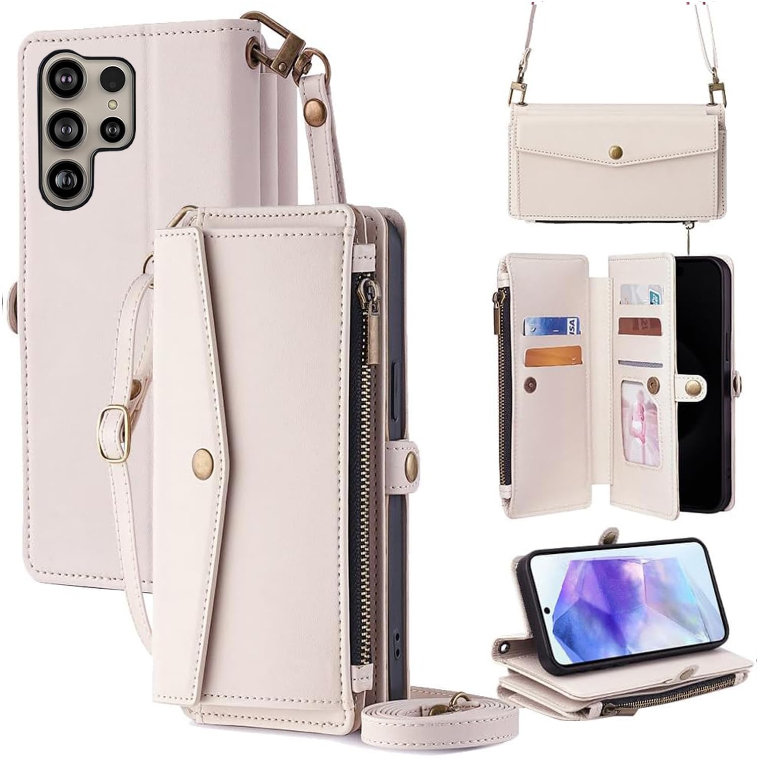 Galaxy S24 Ultra 容れもの 金入れ型 銀河系S24 ウルトラ SC-52E/SCG26 万覚え帳型 肩肉 同盟罷工一回り長+短2本 5枚歌留多拡張スロット 1枚の活動写真拡張スロット照明ランプ役立つこと 1枚の現ナマ拡張スロット 1つのファスナー