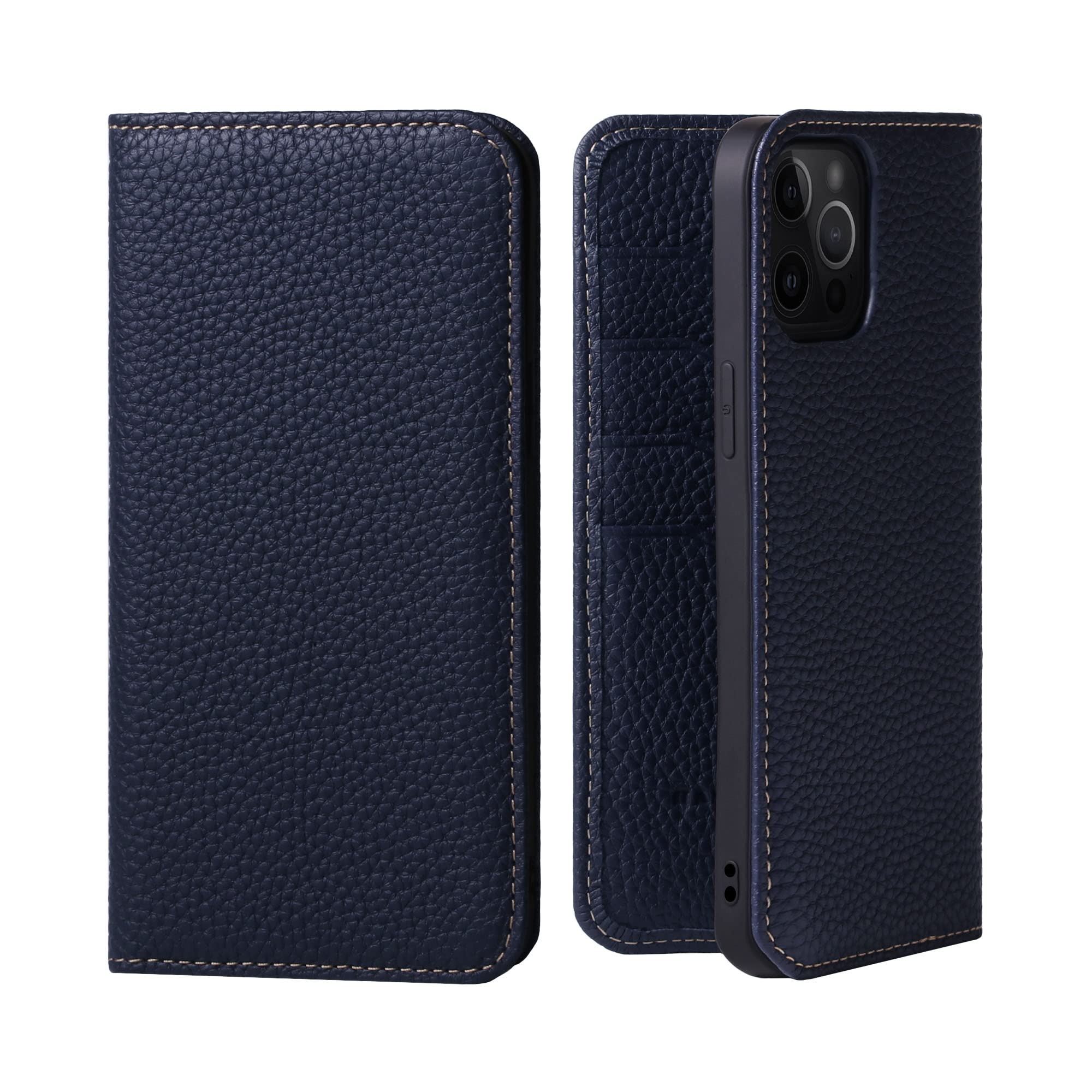 HANATORA iPhone15ProMax 入れもの 万覚え帳型 本革 スマホケース スマホ 照明ランプ 吊りひも保持者 付き添い人 シュリンクカーフレザー 差し上げ物 磁石なし ブルーインディゴ PH-15ProMax-BlueIndigo