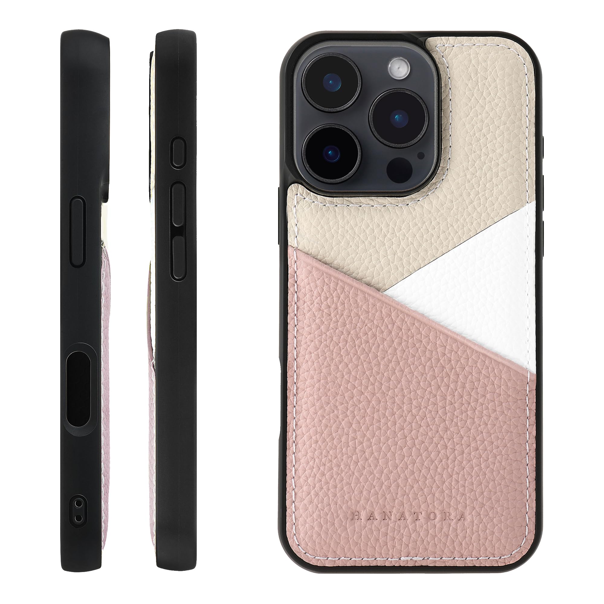 HANATORA 16Pro 専用ケース 本革 耐衝撃 スマホケース スマホ カードポケット パステルカラー シュリンクカーフレザー ギフト マグネットなし ピンク PSP-16Pro-Pink