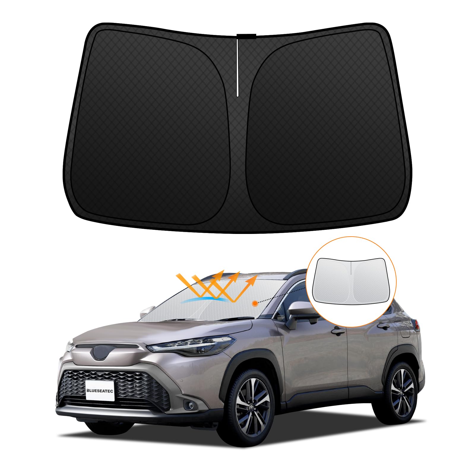 【強化版】トヨタ カローラ クロス 10系 フロントガラスサンシェード SUV R3.9-現行 UVカット ZSG10/ZVG11/ZVG13/ZVG15ZVG16/MXGA10 吸盤不要 遮光断熱 夏 紫外線 UVカット 簡単着脱 内装パーツ 車種専用設