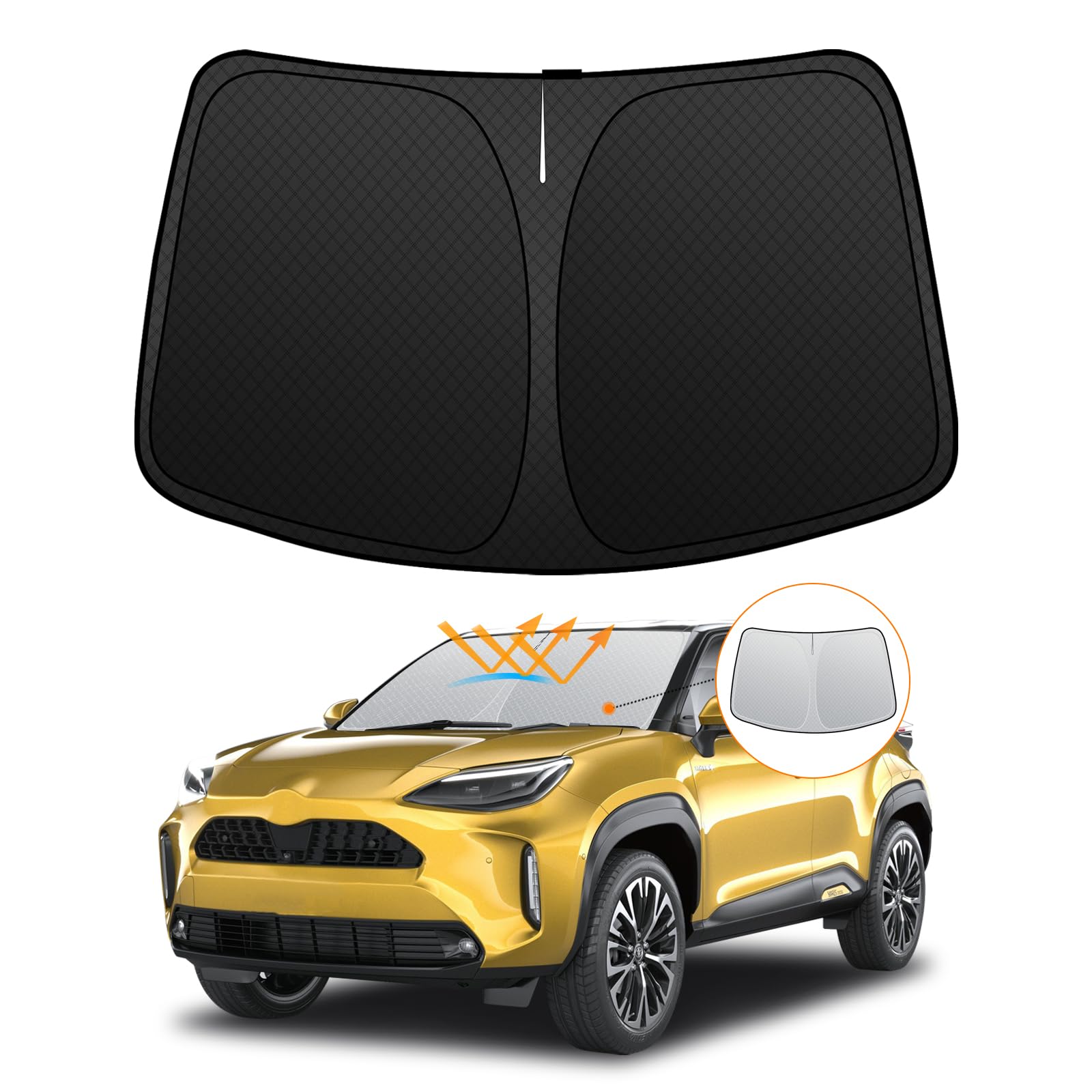 【強化因子版】トヨタ ヤリス 差し交わす 10系 フロントガラスサンシェード yaris cross R2.8-付け届け UV撥ね除ける 吸盤不必要 遮光断熱 夏 紫外線 UV撥ね除ける 分かりやすい着脱 室内装飾一部分 車種専用腹積もり 折り畳み式 納める袋付 ケース・カバー-スマートフォン・タブレット-スマートフォン・携帯電話アクセサリー