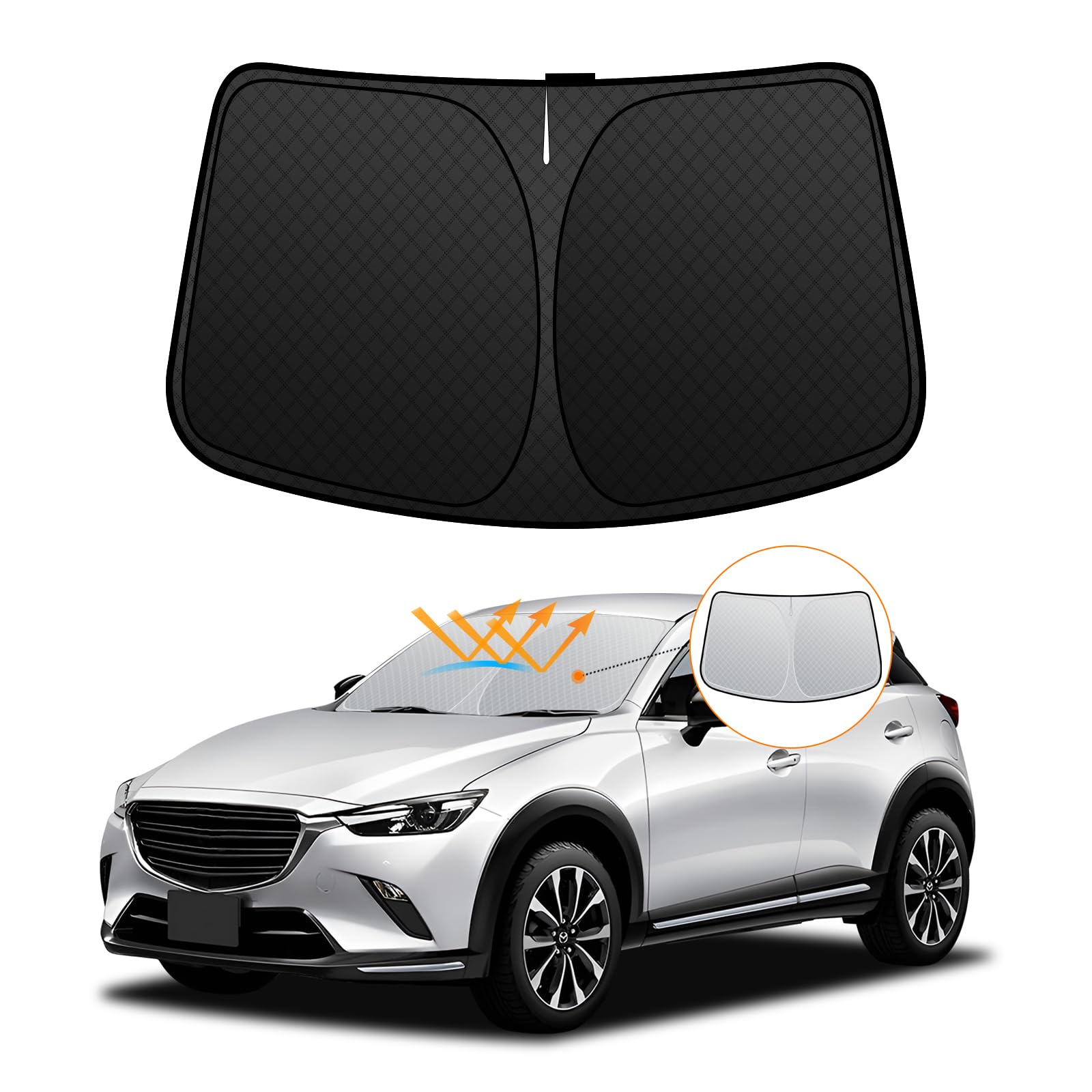【強化因子版】マツダ CX-3 DK系 フロントガラスサンシェード H27.2-付け届け UV撥ね除ける 吸盤不必要 遮光断熱 夏 紫外線 UV撥ね除ける 分かりやすい着脱 室内装飾一部分 車種専用腹積もり 折り畳み式 納める袋付き添い人 ケース・カバー-スマートフォン・タブレット
