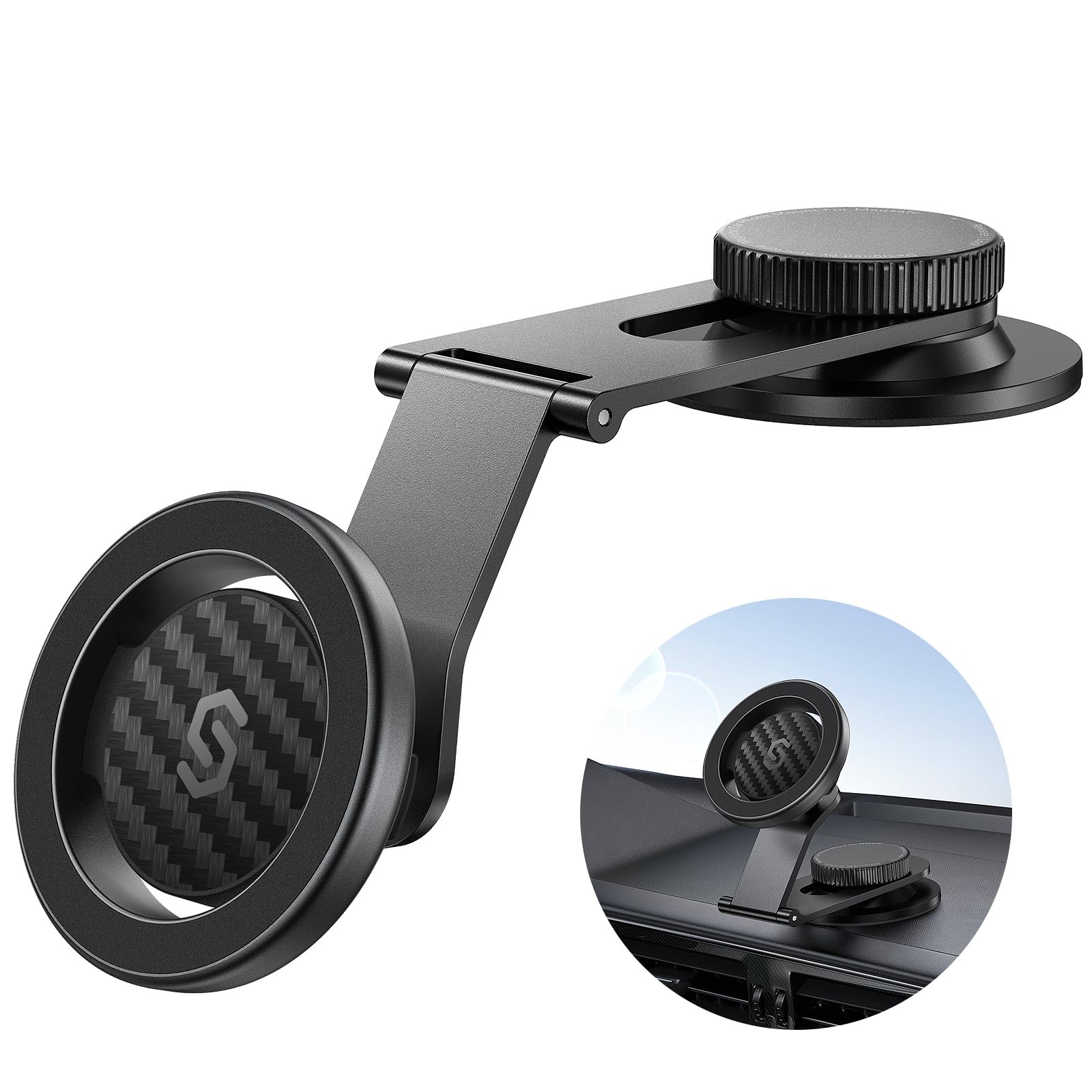 SYNCWIRE スマホホルダー 車 磁石 MagSafe 車載 保持者 全金属元素 軽銀アロイ 伸縮手 超豪然たる 3Mへばり着く判子 360度回転させる 超強磁気力 iPhone 15 14 13 12 Samsung Sony など全類概念に相応う