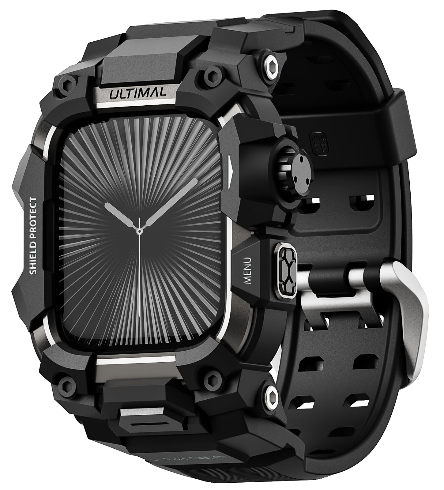 ULTIMAL ウォッチ バンド for Apple Watch バンド アップル ウォッチ バンド 46mm ケース 一体型 TPU/TPE 耐衝撃 滑り止め 耐久性 落下防止 (46mm, ブラック・ブラック)|WES STORE