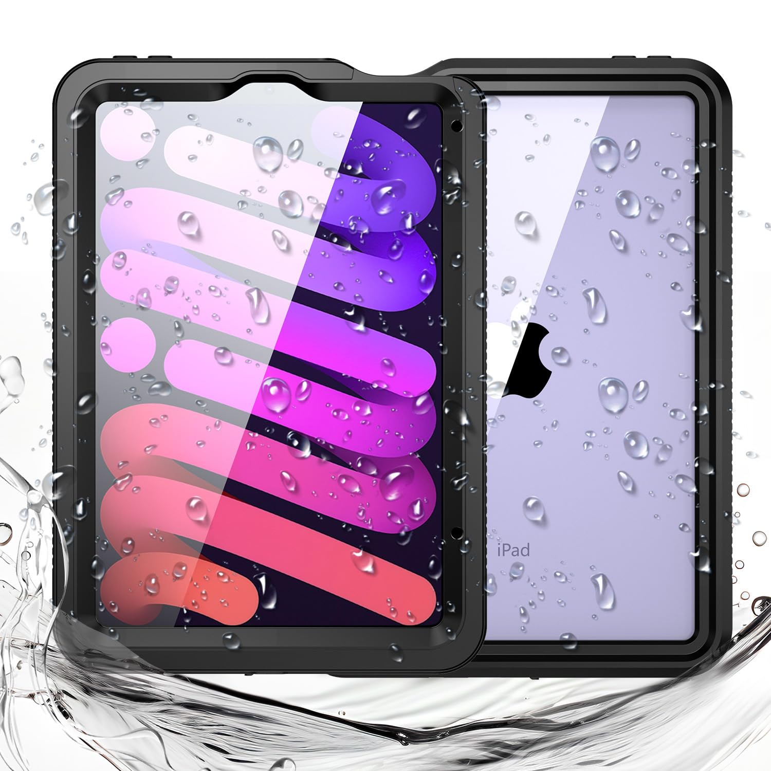 Miimall 対応 iPad Mini7 防水ケース A17 Pro 2024 iPad Mini6 防水ケース 調整可能スタンド付 フィルム付きフルカバー 全面保護 完全防水 IP68規格 米軍規格 耐衝撃 落下・傷防止 薄型 お風呂 浴室 水中 T