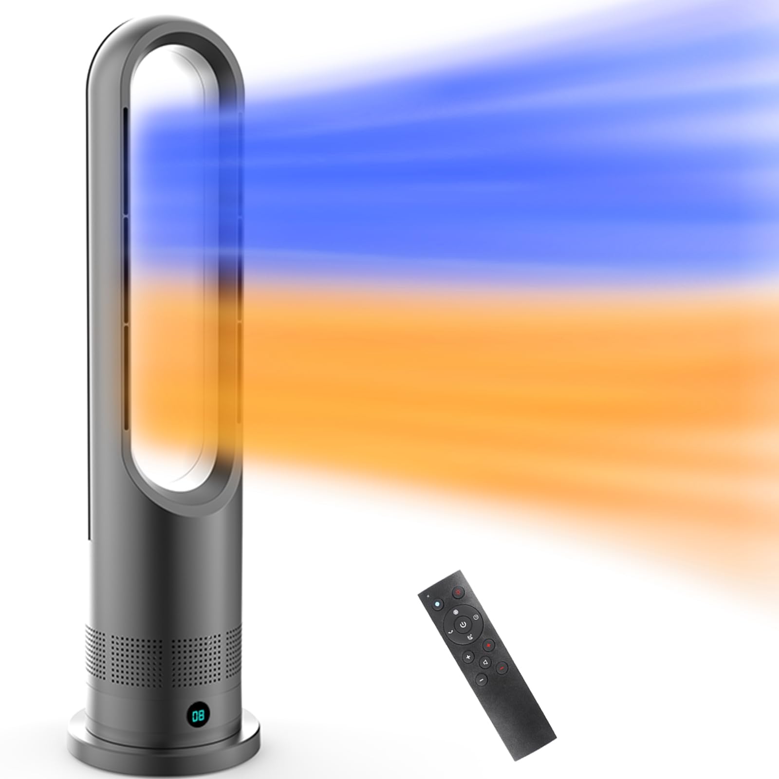 【2024新登場・冷暖兼用・羽根なし 】セラミックヒーター 暖房器具 省エネ 電気 ファンヒーター 3段階温風＆8段階送風 DCモーター 100°首振り 9hタイマー 強風＆微風＆静音モード 大風量 羽な