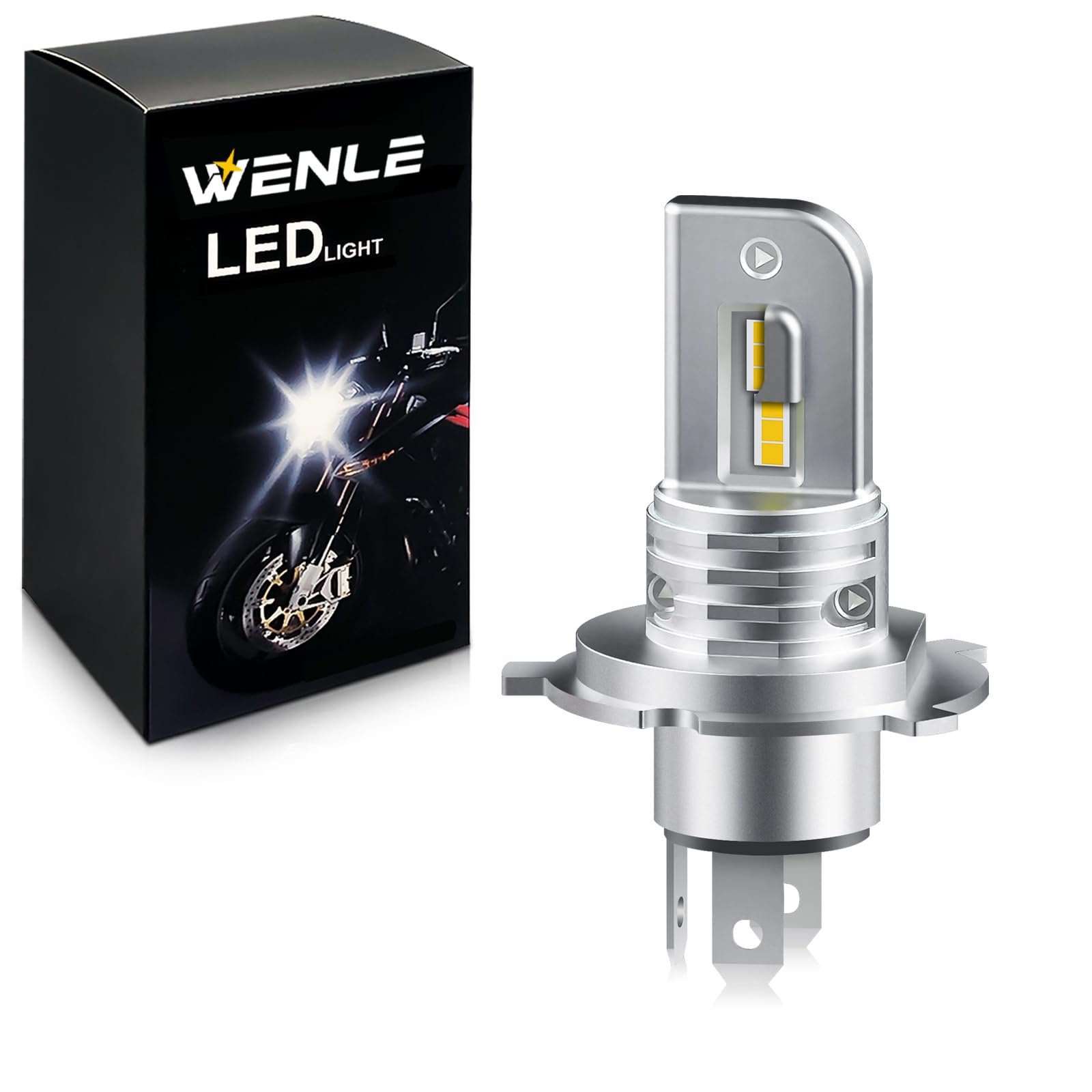 WENLE(ウエンレ) 新型 超小型サイズ 爆光 H4 HS1 H19 共用 バイク led ヘッドライト 車検対応 Hi/Lo 6500LM 30W イエロー 黄色 3000K ファンレス LEDバルブ DC12Vバイク対応 1本入