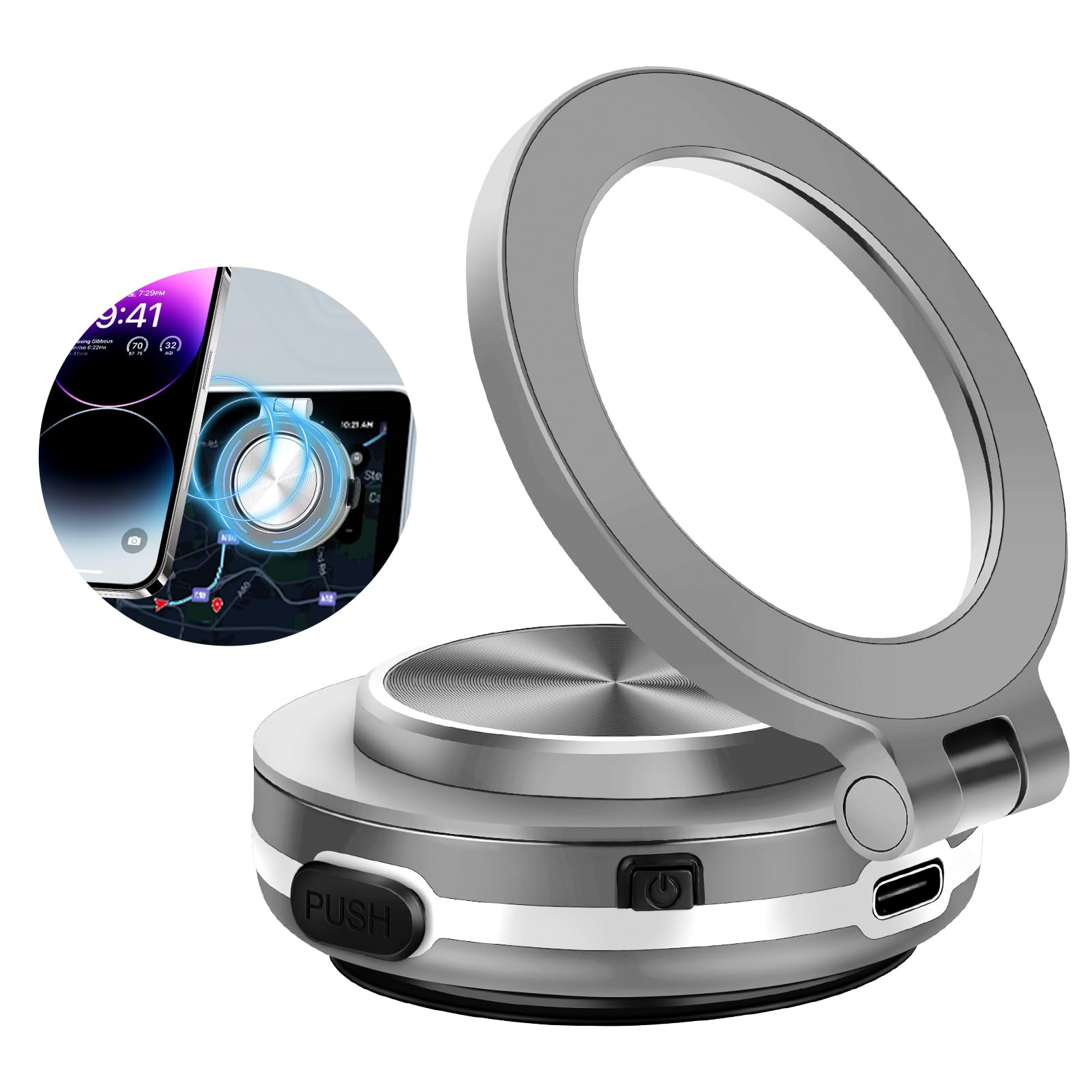 GOWTHHRT スマホホルダー 車 スマホスタンド 車載ホルダー マグネット magsafe 新型折りたたみ式 カー用品 真空吸着式 360度回転 磁気吸盤 ダブルユース 超強磁力 安定性 落ちない 取付簡単 片手