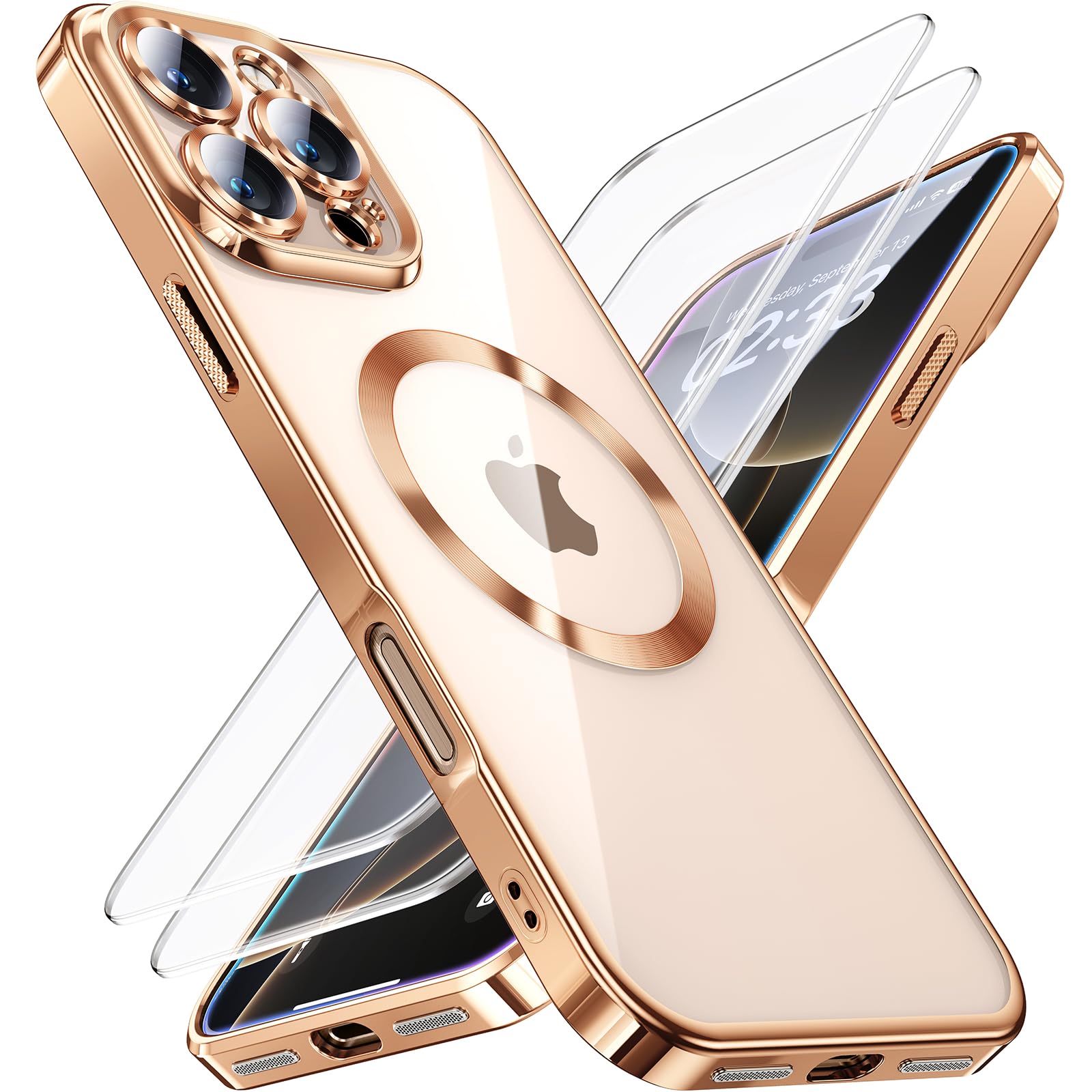 【本体の色・人気五色】JUESHITUO iPhone 16 Pro 用の ケース MagSafe充電対応 黄変なし 2Xスクリーン保護付き 一体型レンズ保護 人気 クリア 耐衝撃 米軍MIL規格 耐久性 SGS認証 カバー ストラップホ