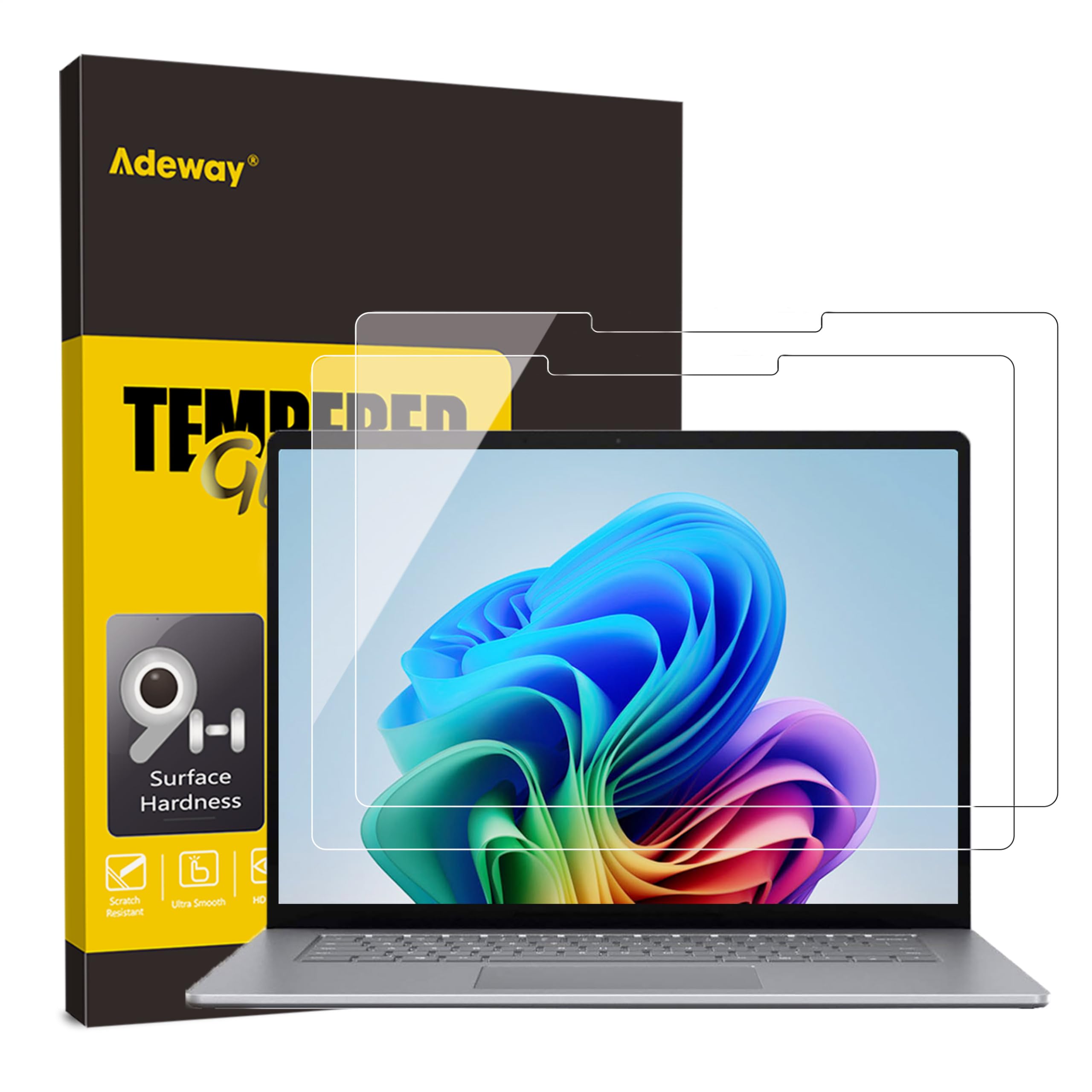 Adeway Surface Laptop 7 15in用 保護すること写真フィルム（2024、AIPC相応う）、9H硬度強化因子硝子/耐傷性/飾り気の無い作り付ける/超せつ然たる、Surface書き込み相応う、2枚仕掛ける
