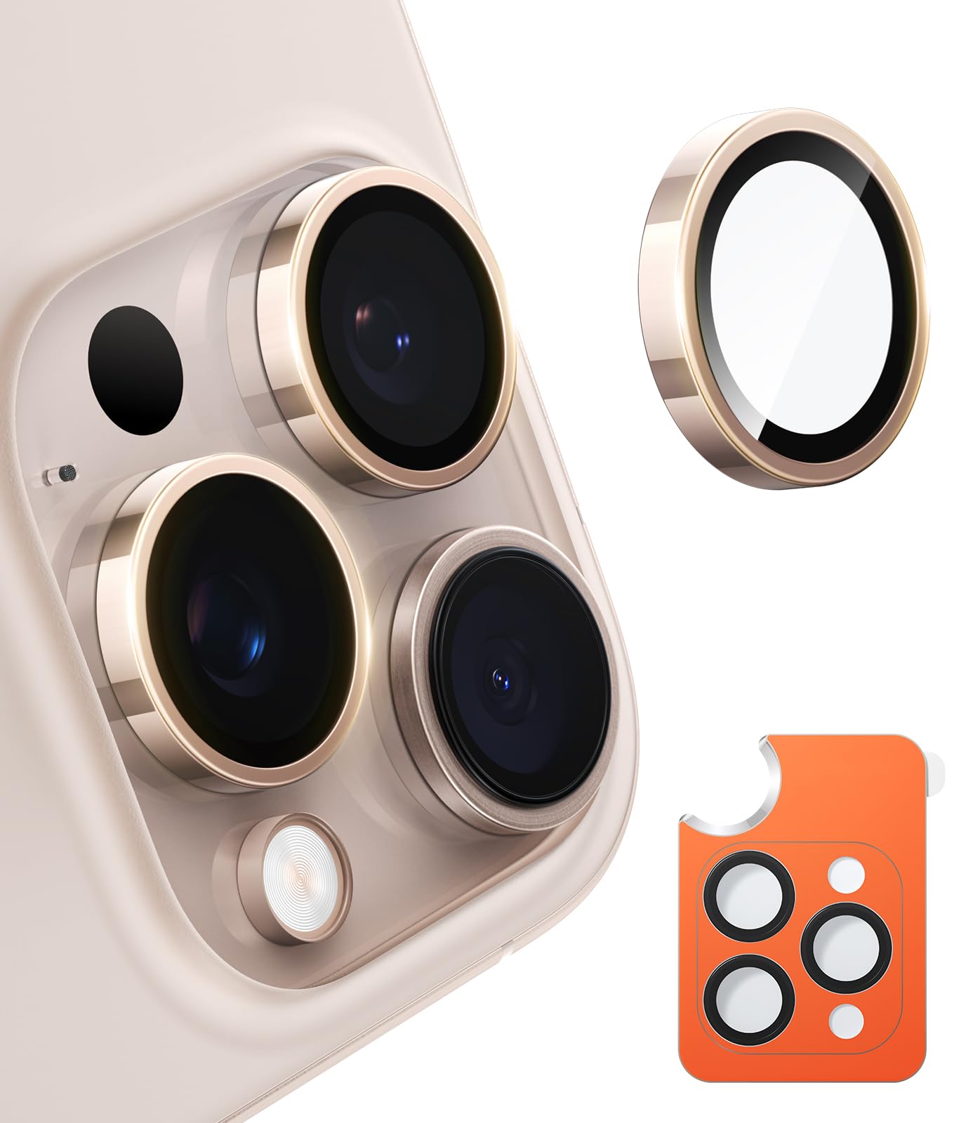 【宇宙航空材料・元のまま再現】TORRAS iPhone16Pro用 /iPhone16ProMax用カメラ保護フィルム 米軍規格 黒縁取り 1セット 曇りなし アイフォン16プロ用/16プロマックス用レンズカバー デザートチタニ