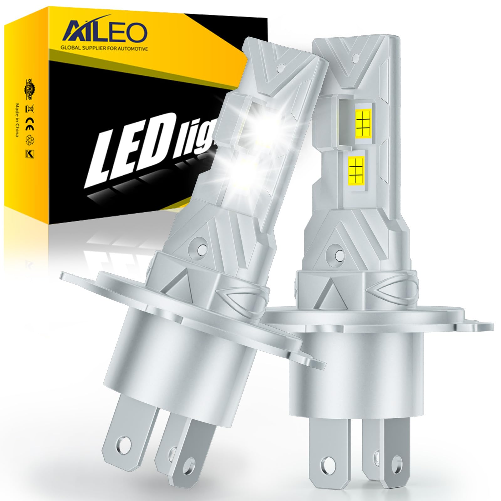 AILEO H4 LEDヘッドライト LED H4バルブ 20000lm ハイビーム 無風扇・無極性 6500K ハロゲン代替 高効率LEDチップ・デュアル放熱設計 長寿命・ノイズ抑制 2個セット｜WES STORE