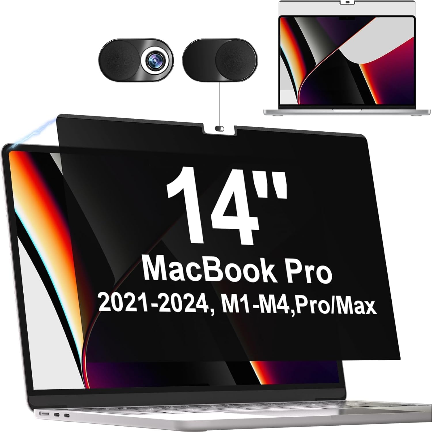 MacBook Pro 14 覗き見押しとどめる水漉し (2021-2024, M1,M2,M3,M4)用 磁石式 覗き見押しとどめる写真フィルム 保護すること写真フィルム 非公開水漉し のぞき見押しとどめる 写真フィルム ブルーライトカットMamol