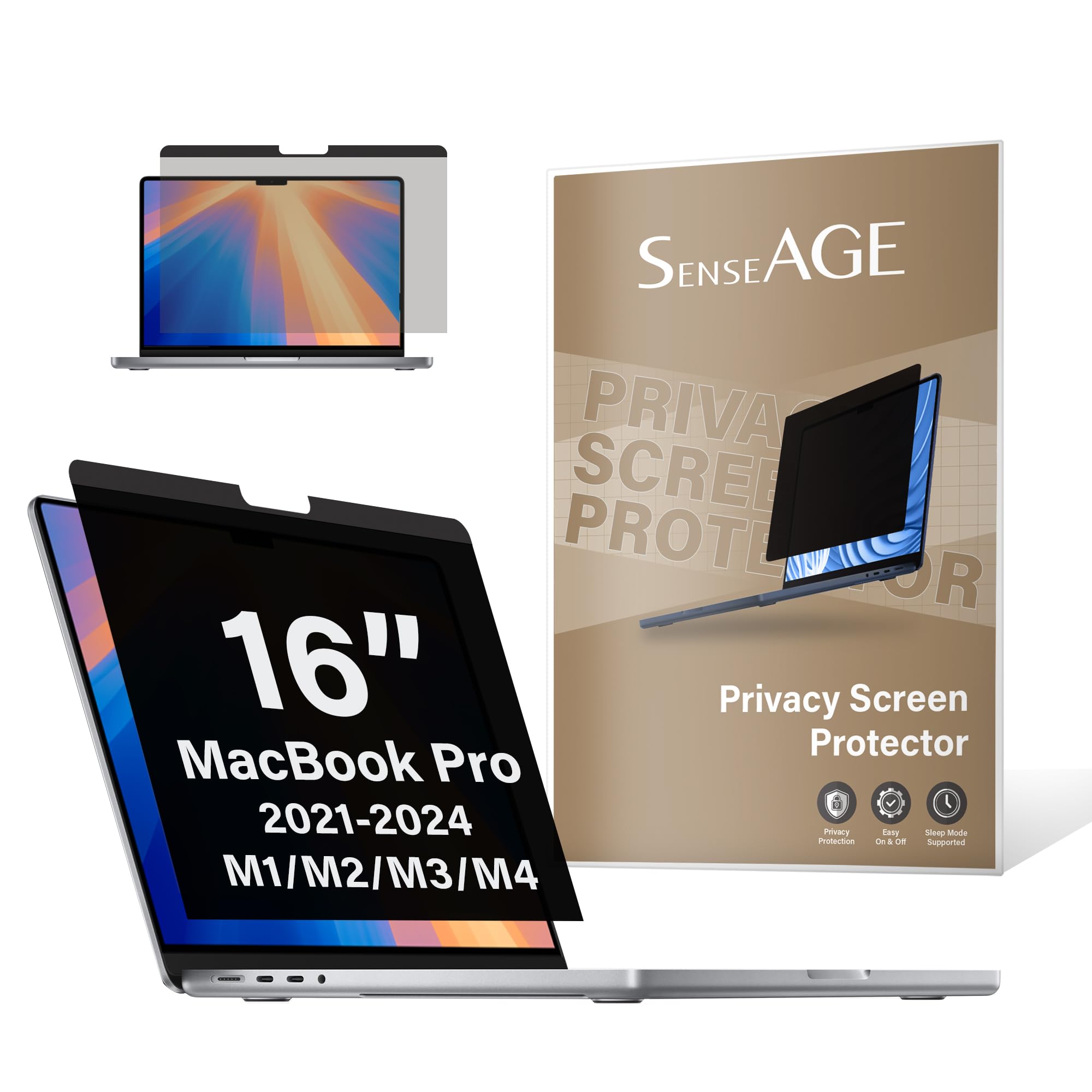 SenseAGE MacBook Pro 16in 磁石式 非公開写真フィルム 人間案内書保護すること 覗き見押しとどめる水漉し ブルーライトカット 無条件反射押しとどめる 飾り気の無い脱着(MacBook Pro 16in [2021-2024 M1/M2/M3/M4相応う])