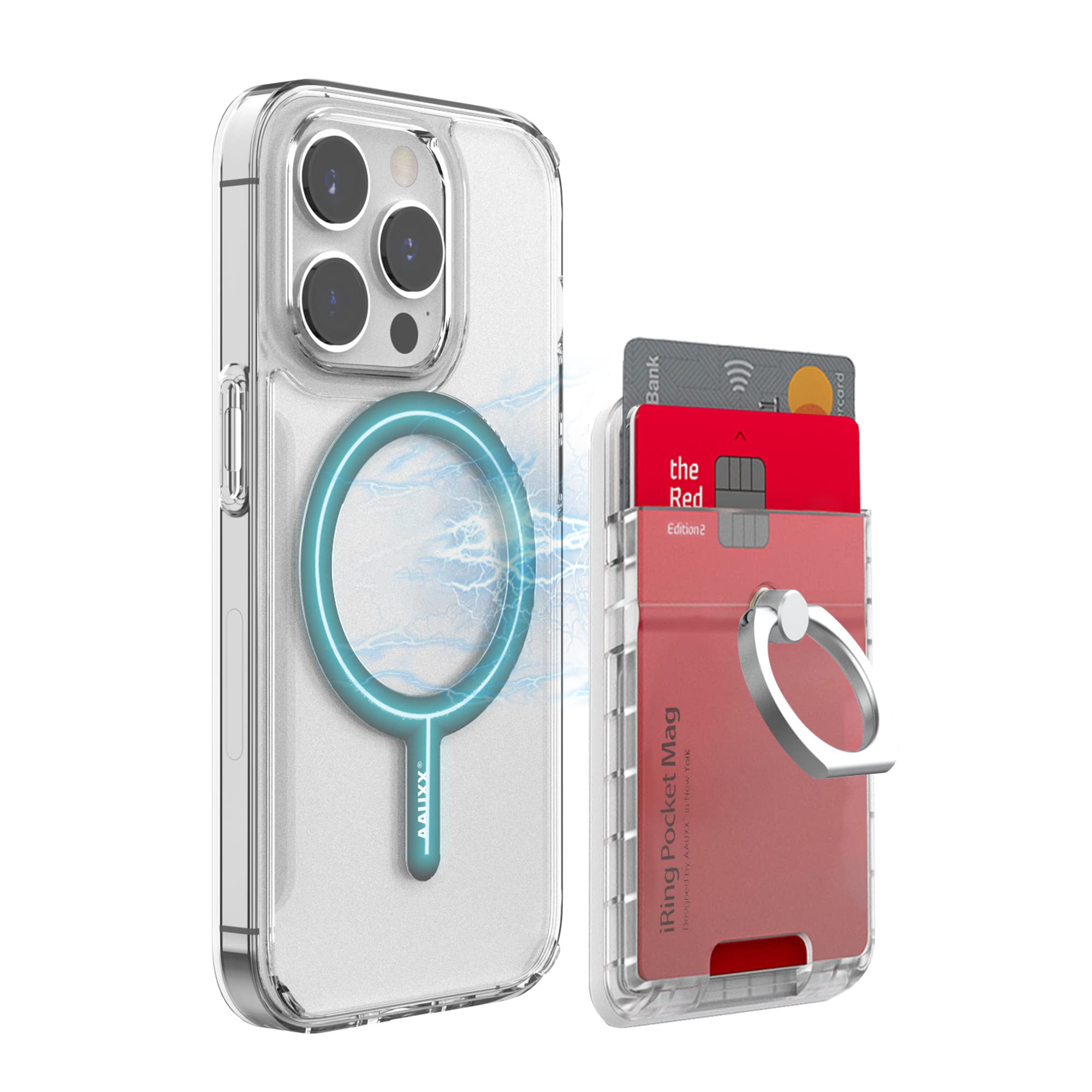 オークス(AAUXX) iRing Pocket Mag マグセーフ対応 カード収納一体型 アイリング マグネット着脱 ワイヤレス充電対応 ポケット マグ クリア UMS-IR03PKMGTP｜WES STORE