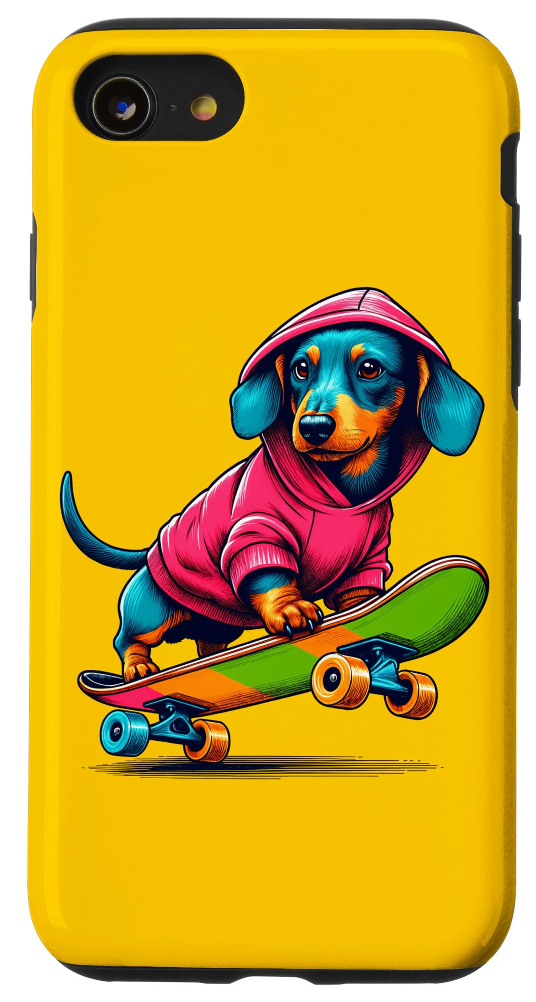 iPhone SE (2020) / 7 / 8 クールなミニチュアダックスフント犬スケートボードイラストアート スマホケース