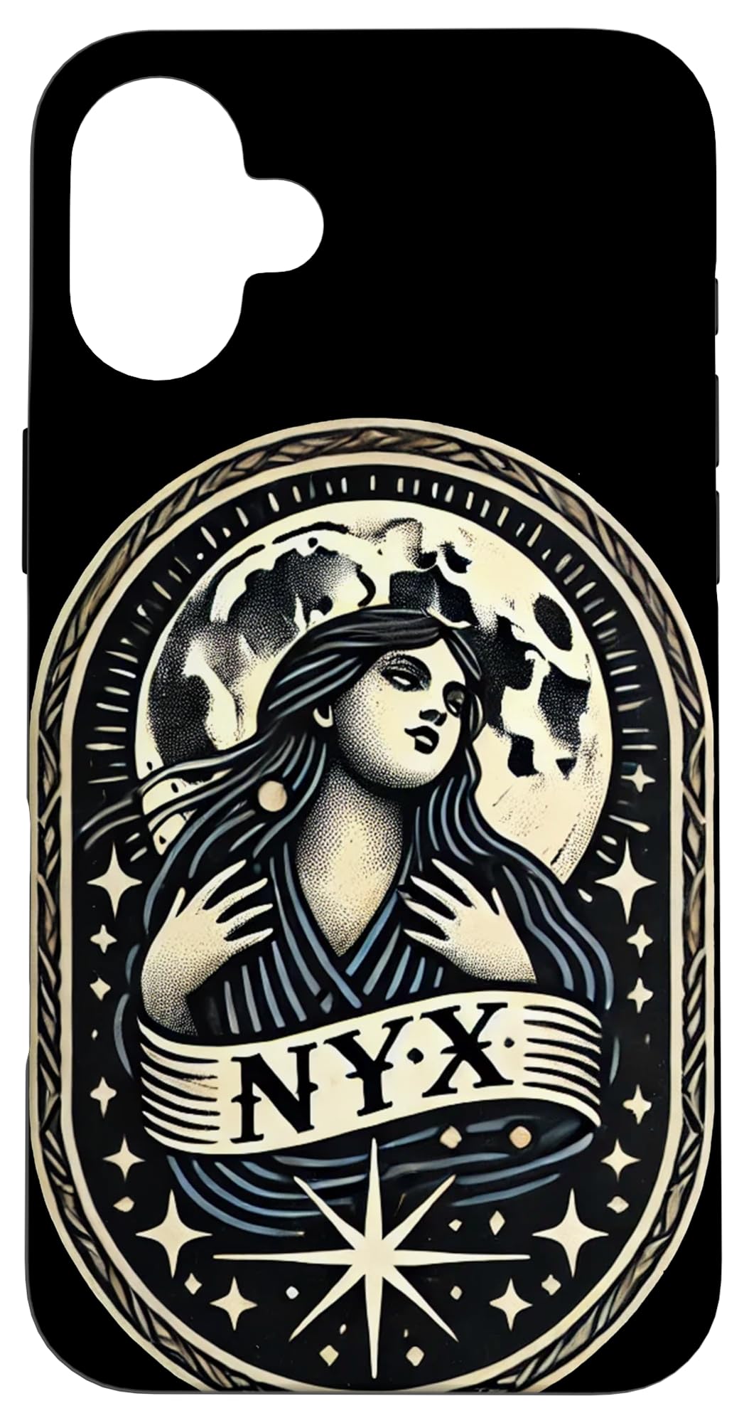 iPhone 16 Plus NYX 女神イラスト 夜の女神 満月 スマホケース|WES STORE