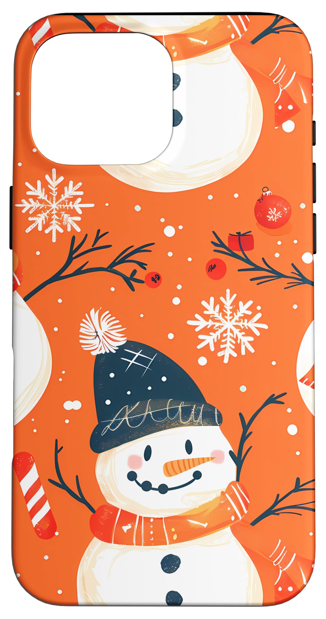 iPhone 16 Pro Max お祝いのオレンジクリスマス雪だるまのパターン スマホケース