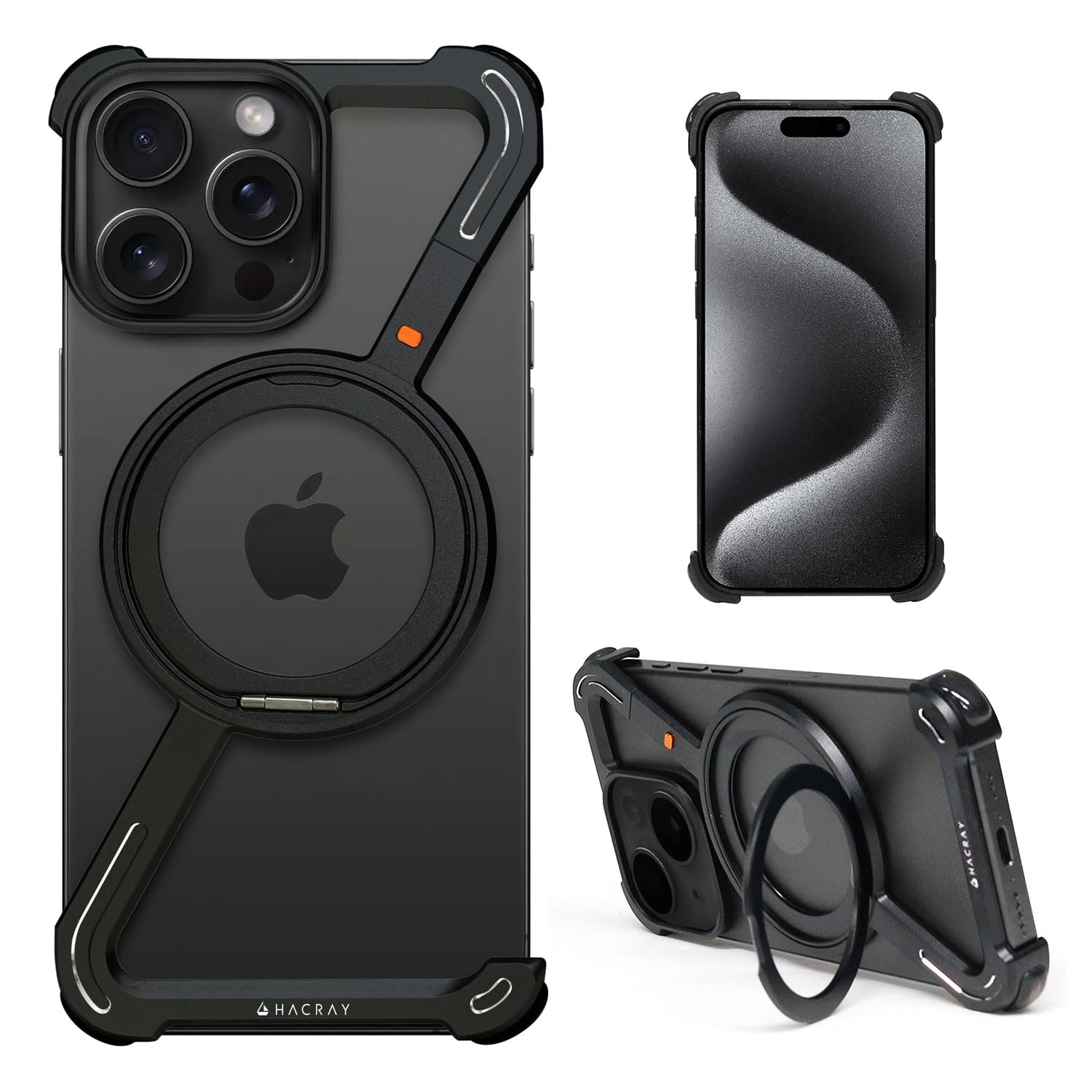 Hacray 15 Pro Max 用 バンパー入れもの 360°回転させる Magsafe輪っか照明ランプ [ 軽銀原料品 ぼうぜん自失押しとどめる 高耐久性 MagSafe相応う 落っこちる押しとどめる スマホグリップ ] HR26883i15PM 黒いこと【国内置き目品】