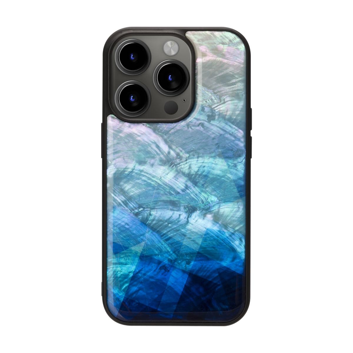 ikins iPhone 15 Pro Max ケース 天然貝ケース [ パール 光沢 表面コーティング加工 TPUとポリカーボネートのハイブリッド 着脱しやすい ストラップホール付き ワイヤレス充電 ] アップル アイフォ