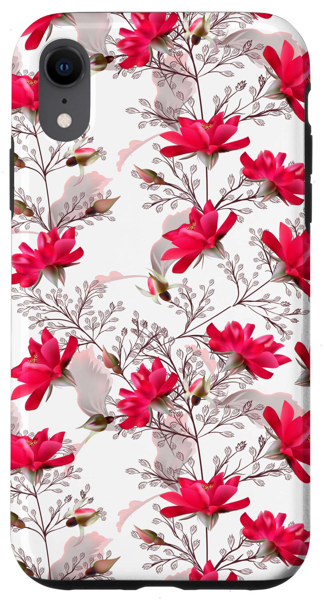 iPhone XR ダークピンク ローズ 花柄 スマホケース