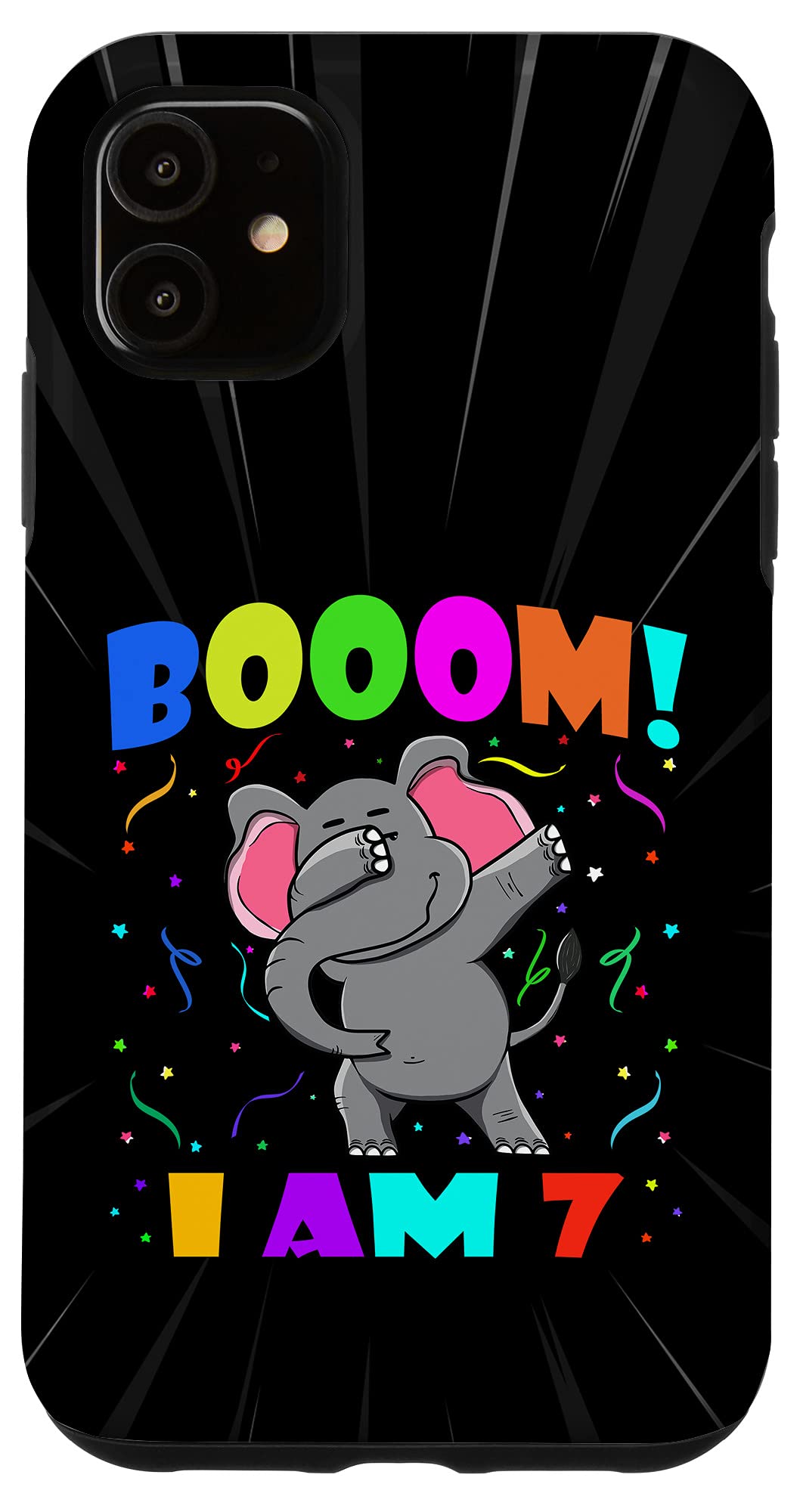 iPhone 11 ダビングエレファント ブーム! I Am 7 ボーイズ ガールズ 7歳の誕生日パーティー スマホケース