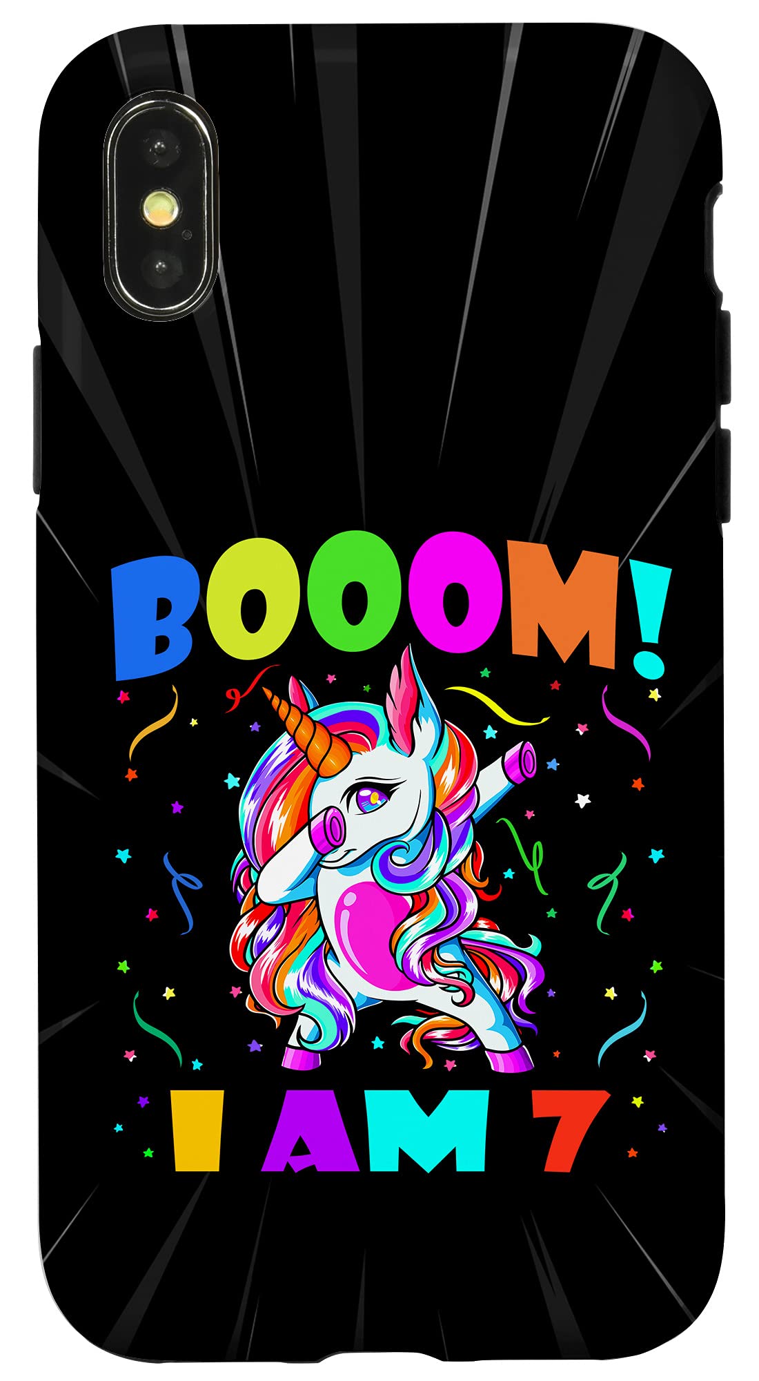 iPhone X/XS ダビングユニコーンブーム! I Am 7 ボーイズ ガールズ 7歳の誕生日衣装 スマホケース