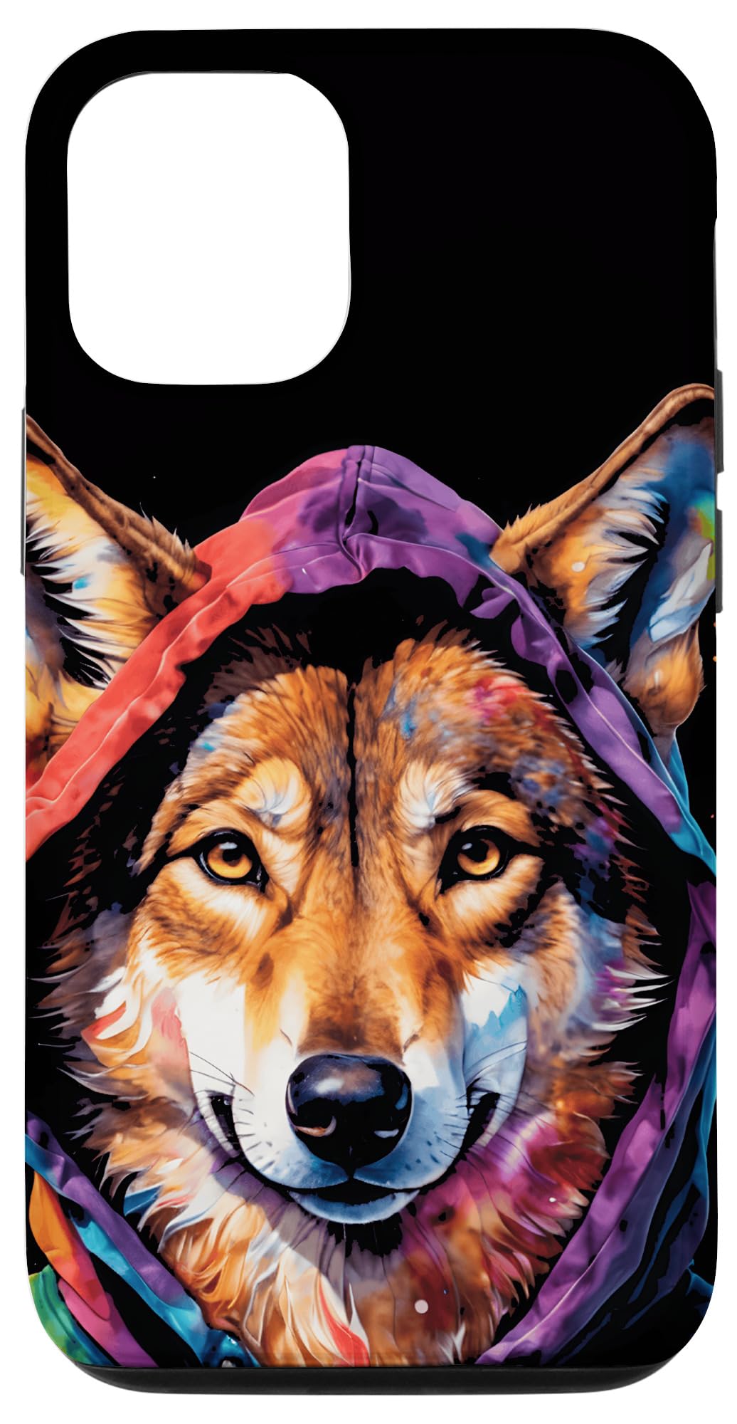 iPhone 12/12 Pro 狼、パーカー、カラフル、面白い、動物プリント スマホケース