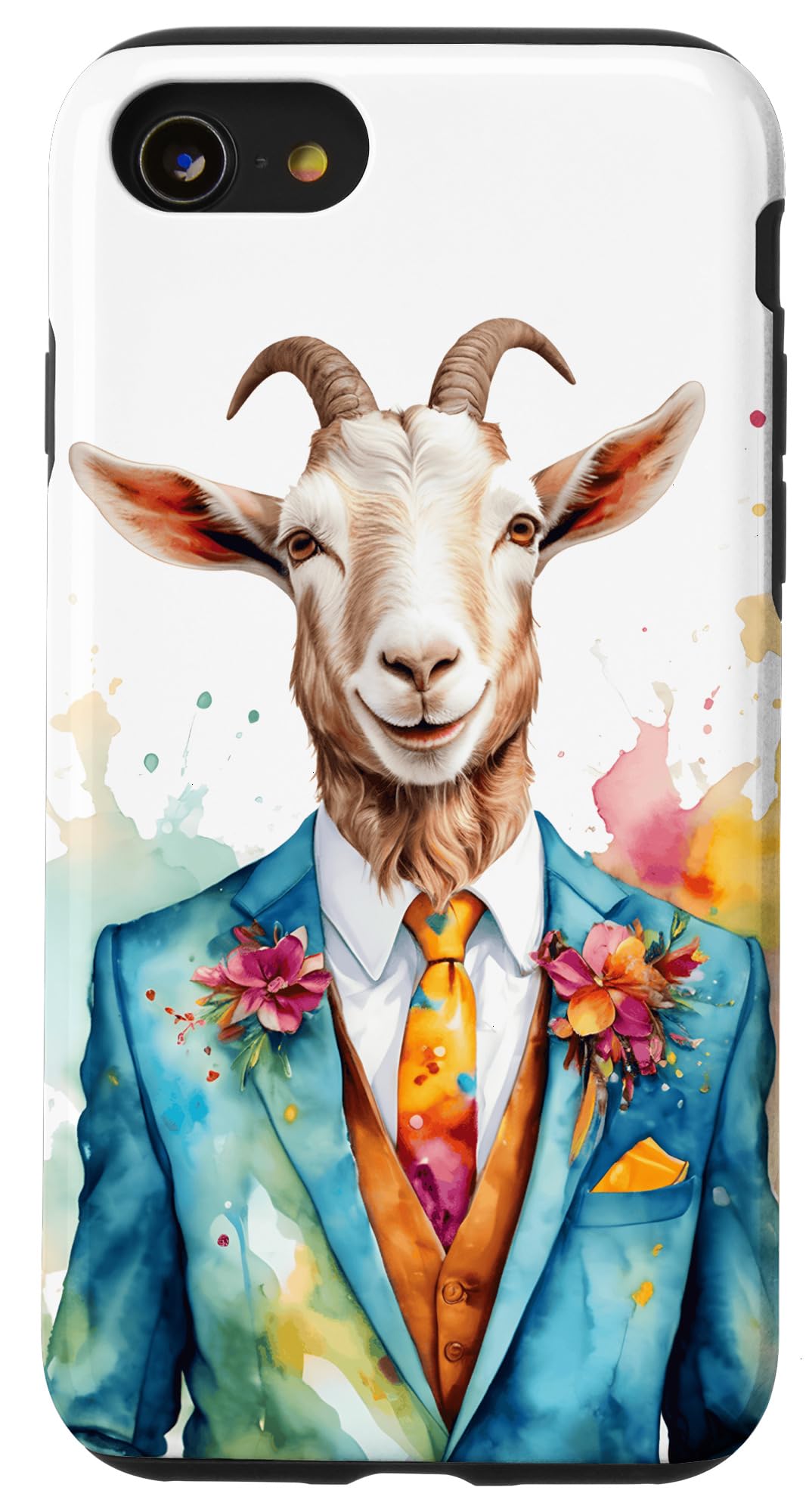 iPhone SE (2020) / 7 / 8 ヤギ、スーツ、カラフル、面白い、動物プリント スマホケース